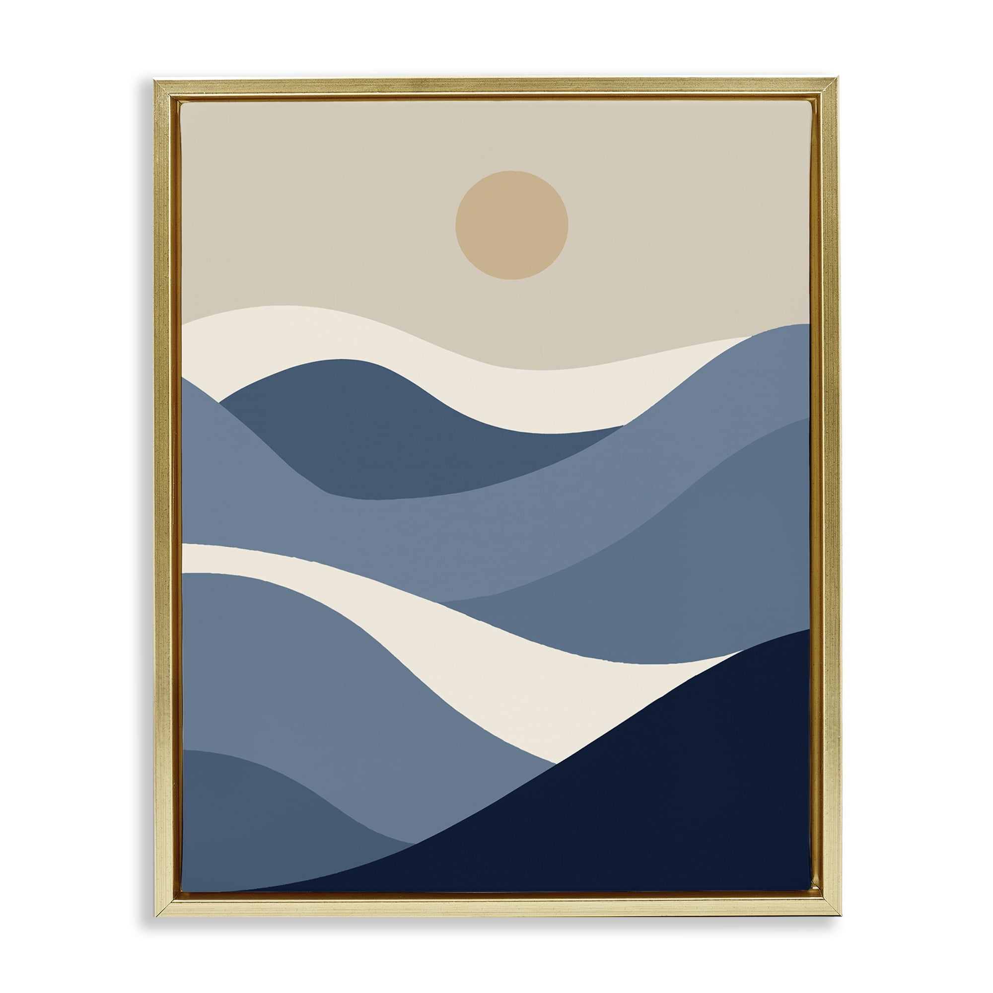 Stupell Industries Moon over Blue Hills Landscape & Nature Painting Gold Floater Framed Canvas Art Print Wall Art, 17 x 21