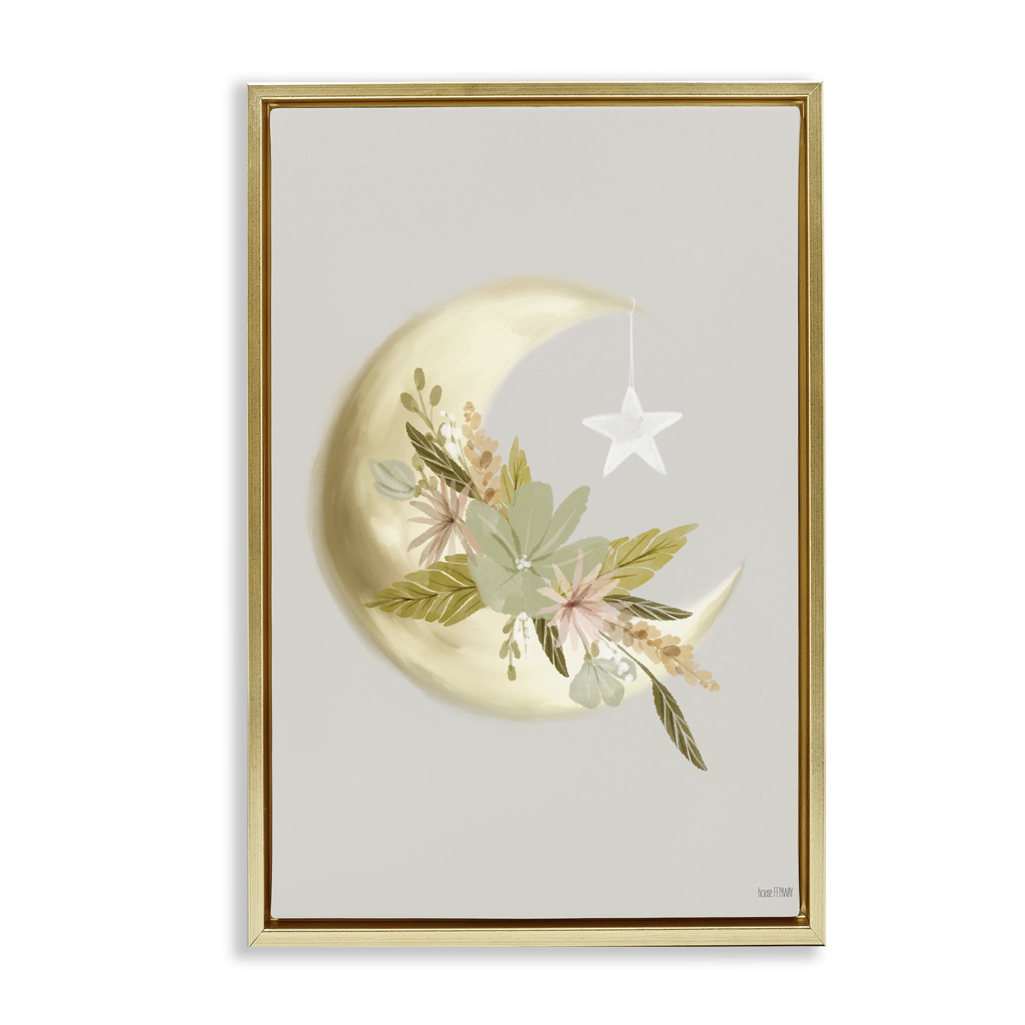 Stupell Industries Moon with Flowers Landscape Painting Gold Floater Framed Art Print Wall Art, 21 x 31