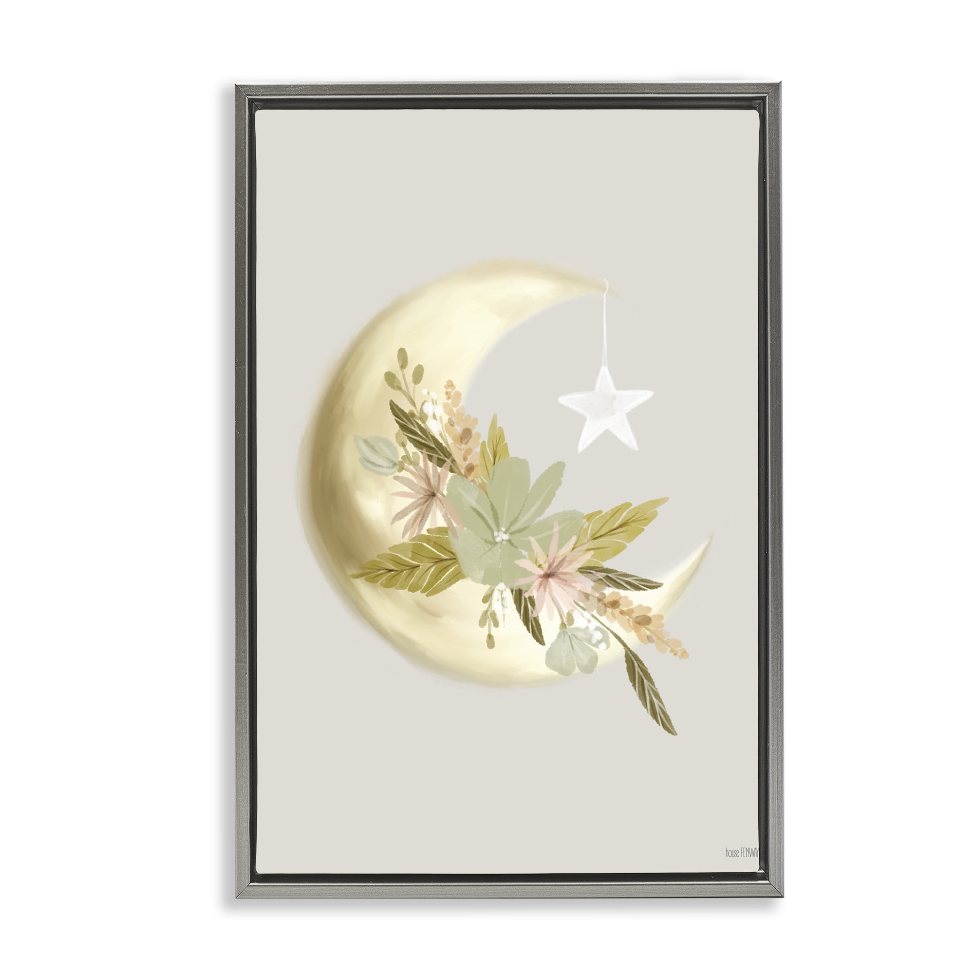 Stupell Industries Moon with Flowers Landscape Painting Gray Floater Framed Art Print Wall Art, 17 x 25