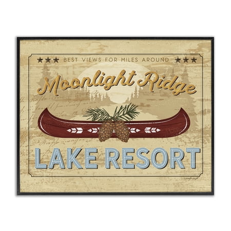 Stupell Industries Moonlight Ridge Lake Resort Animals Painting Black Framed Art Print Wall Art, 14 x 11