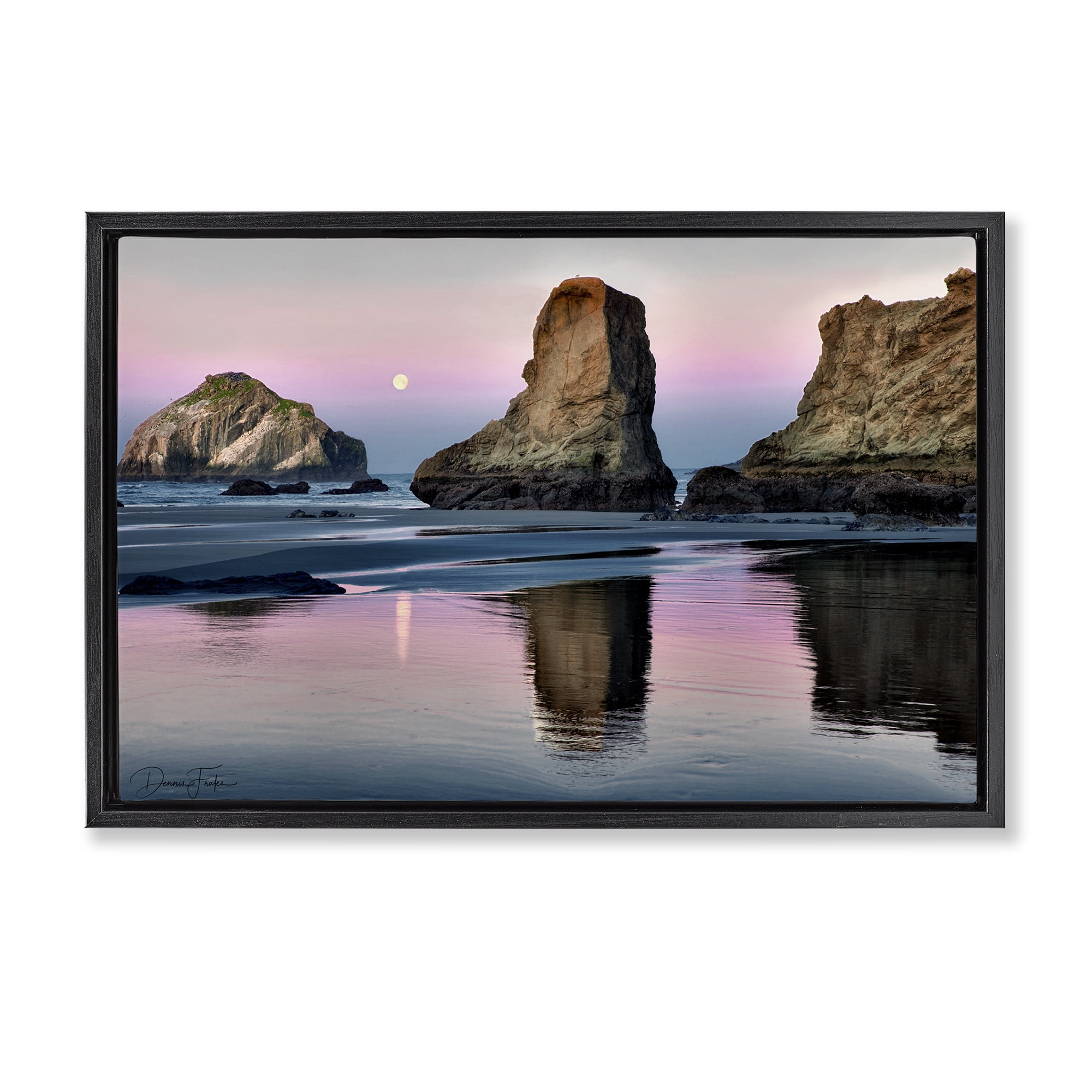 Stupell Industries Moonlit Beach Cliffs Landscape Photography Black Floater Framed Canvas Art Print Wall Art, 31 x 21