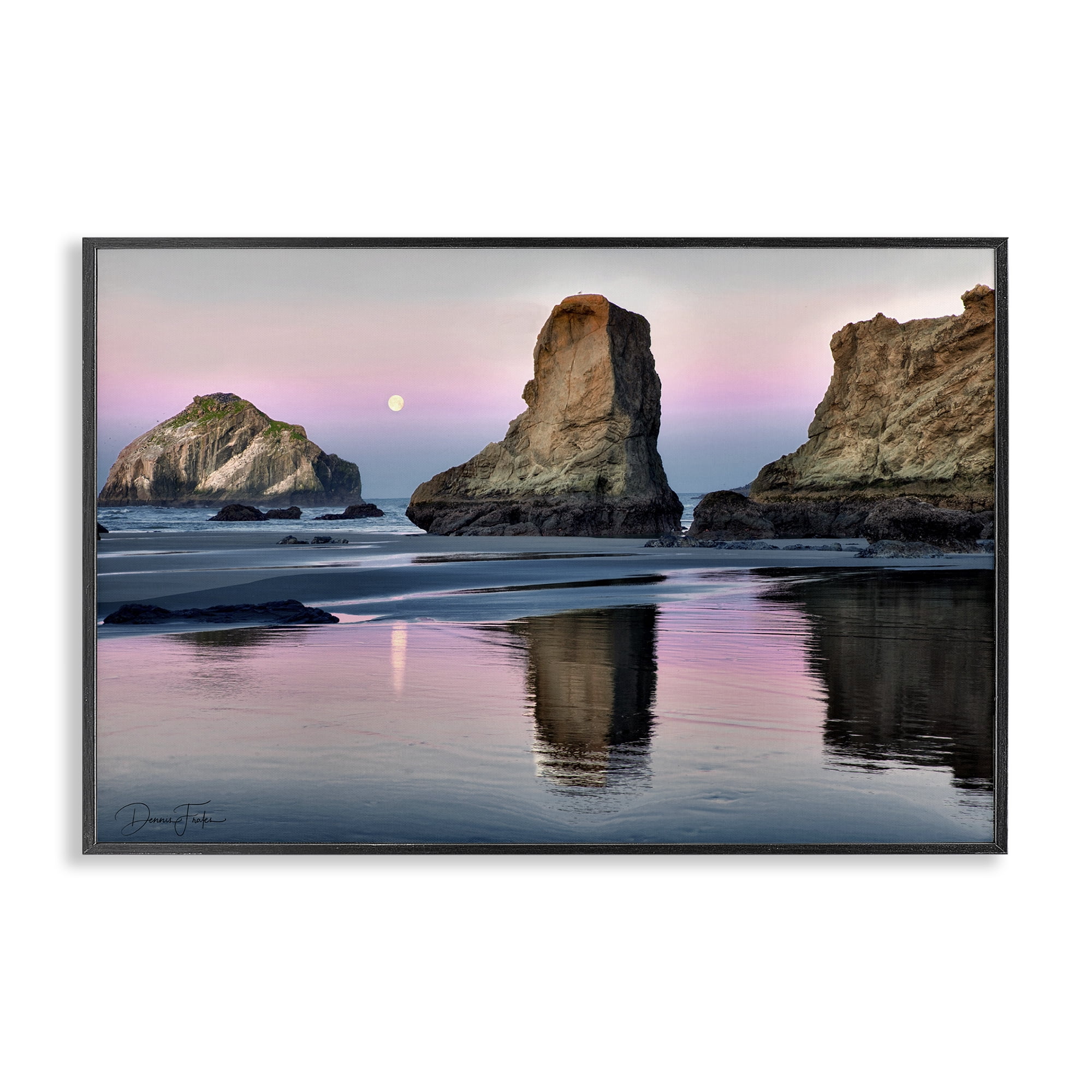 Stupell Industries Moonlit Beach Cliffs Landscape Photography Black Framed Art Print Wall Art, 18 x 12