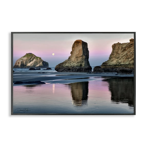 Stupell Industries Moonlit Beach Cliffs Landscape Photography Black Framed Art Print Wall Art, 30 x 20