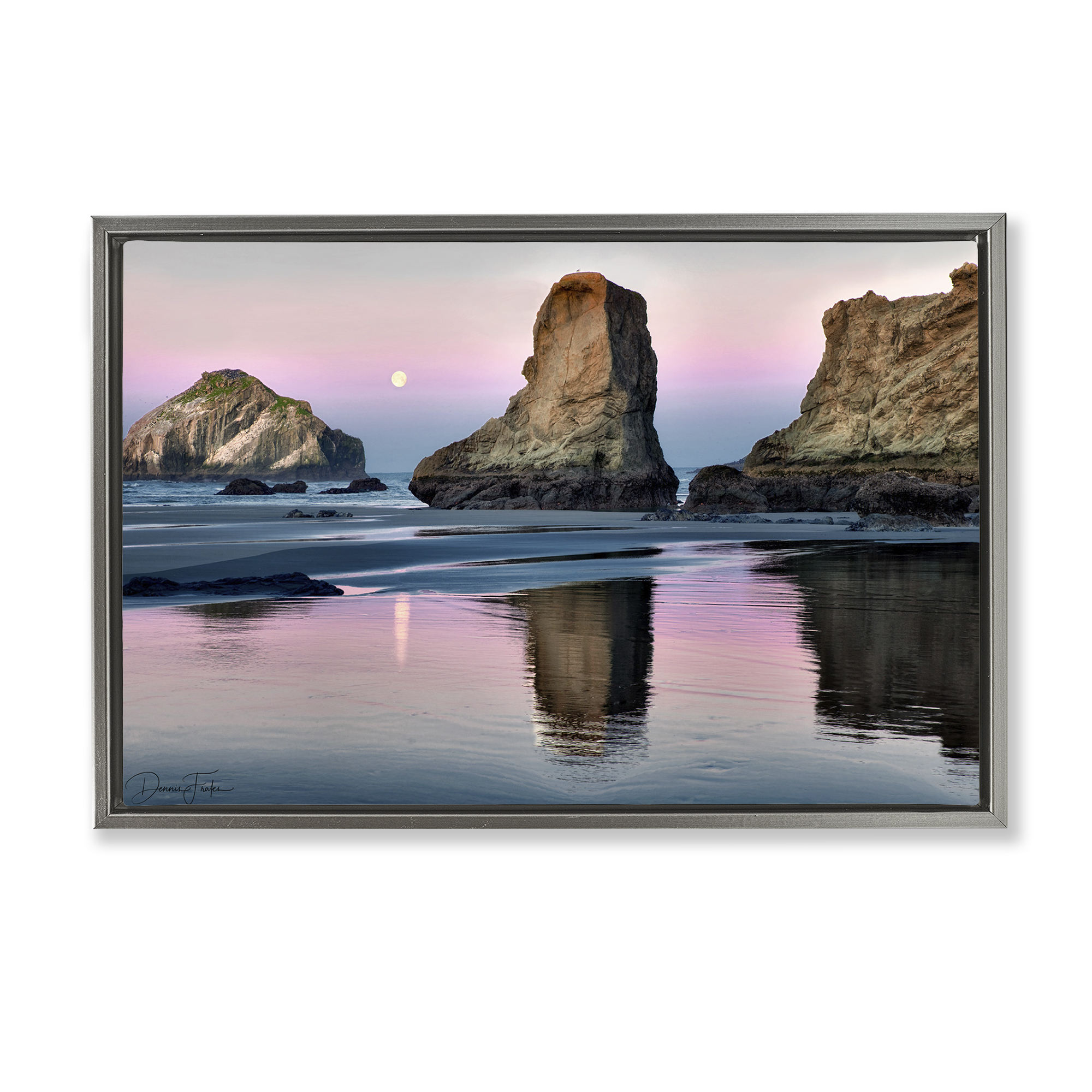 Stupell Industries Moonlit Beach Cliffs Landscape Photography Gray Floater Framed Canvas Art Print Wall Art, 31 x 21