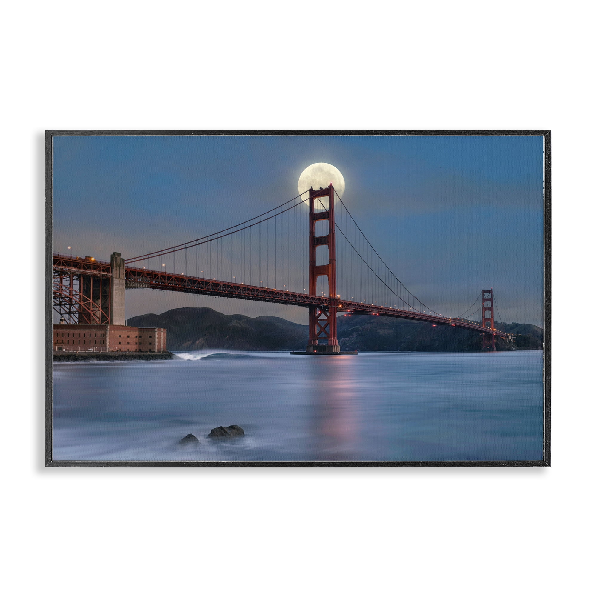 Stupell Industries Moonlit Bridge Landmark Scenic & Cityscapes Painting Black Framed Art Print Wall Art, 30 x 20