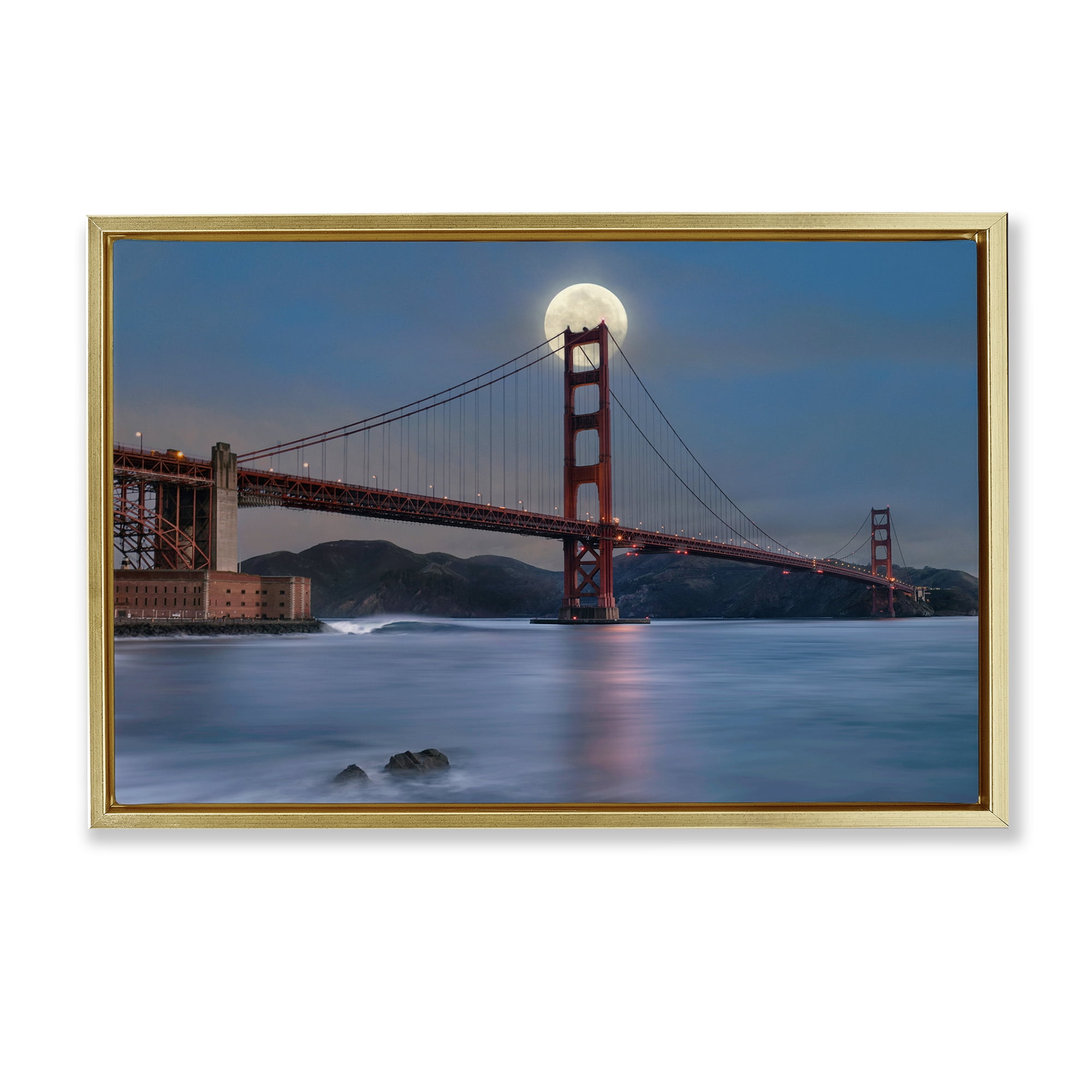 Stupell Industries Moonlit Bridge Landmark Scenic & Cityscapes Painting Gold Floater Framed Canvas Art Print Wall Art, 25 x 17