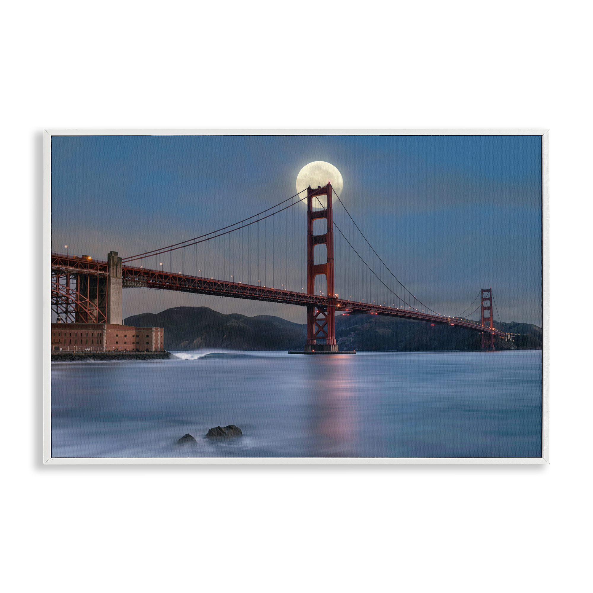 Stupell Industries Moonlit Bridge Landmark Scenic & Cityscapes Painting White Framed Art Print Wall Art, 24 x 16