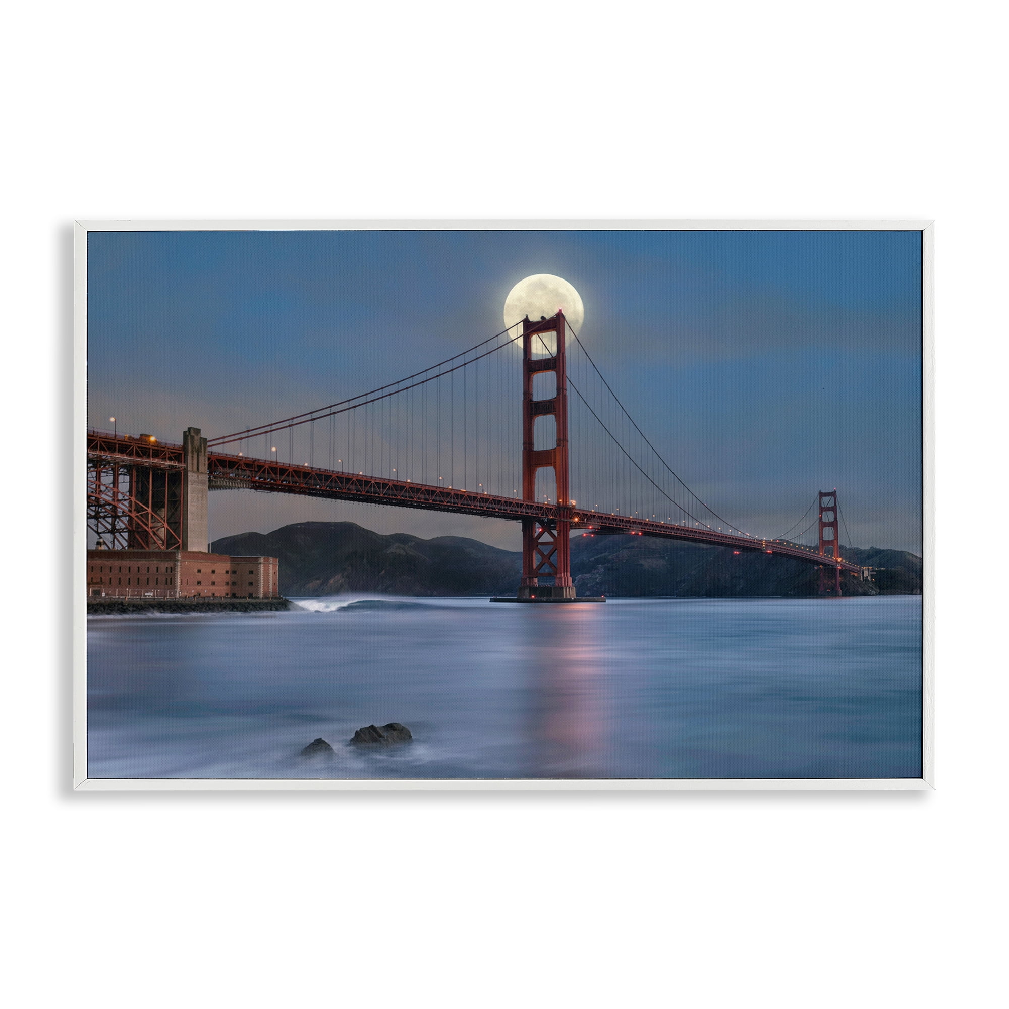 Stupell Industries Moonlit Bridge Landmark Scenic & Cityscapes Painting White Framed Art Print Wall Art, 30 x 20