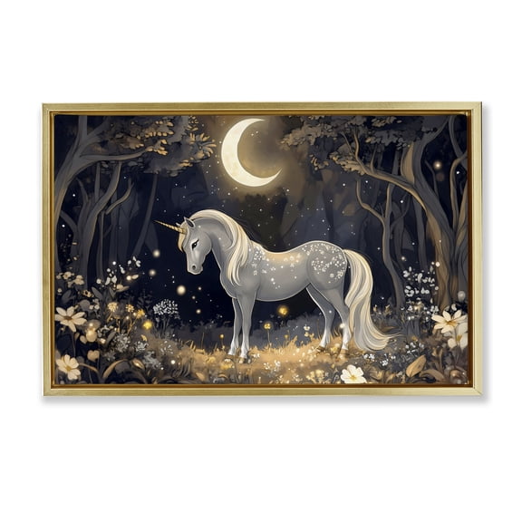 Moonlit Fairytale Unicorn Gold Floating Frame Canvas Art, 31 x 21, Made In USA