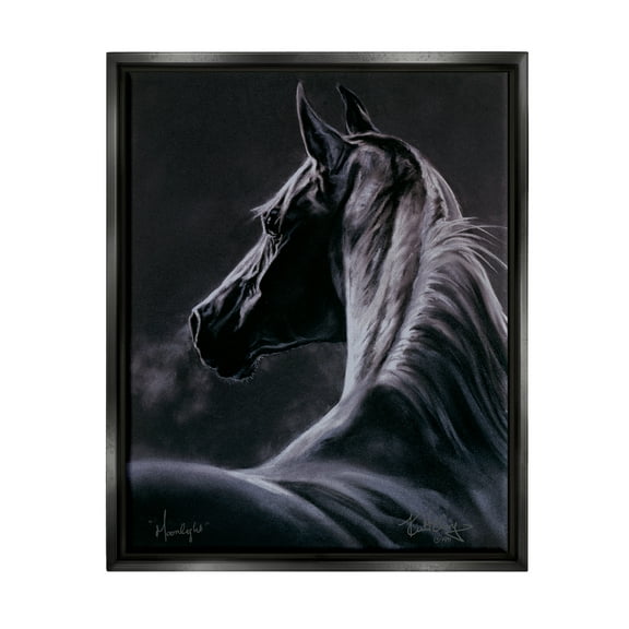 Stupell Industries Moonlit Horse Portrait Animals & Insects Painting Black Floater Framed Art Print Wall Art, 17 x 21
