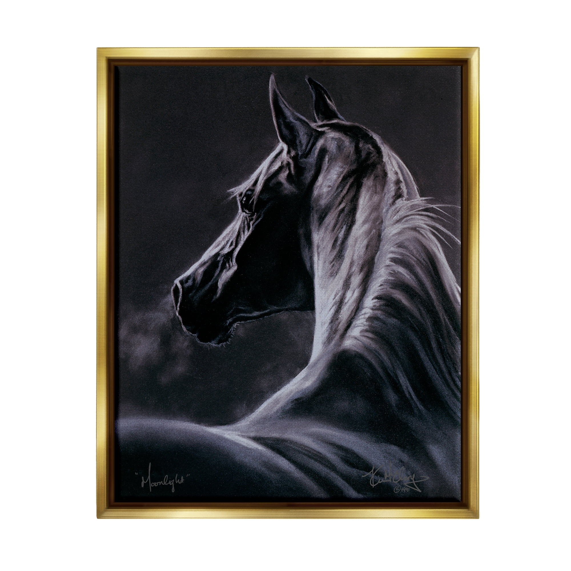 Stupell Industries Moonlit Horse Portrait Animals & Insects Painting Gold Floater Framed Art Print Wall Art, 25 x 31
