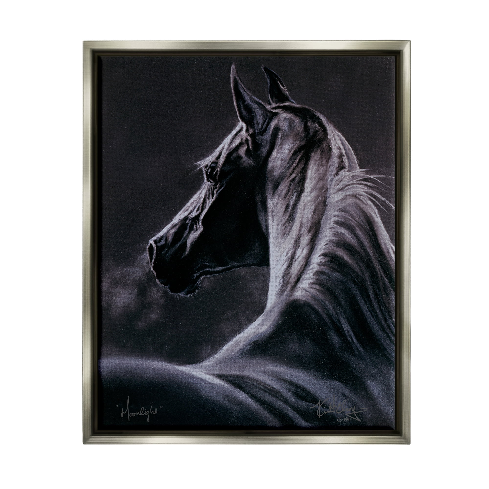 Stupell Industries Moonlit Horse Portrait Animals & Insects Painting Gray Floater Framed Art Print Wall Art, 17 x 21