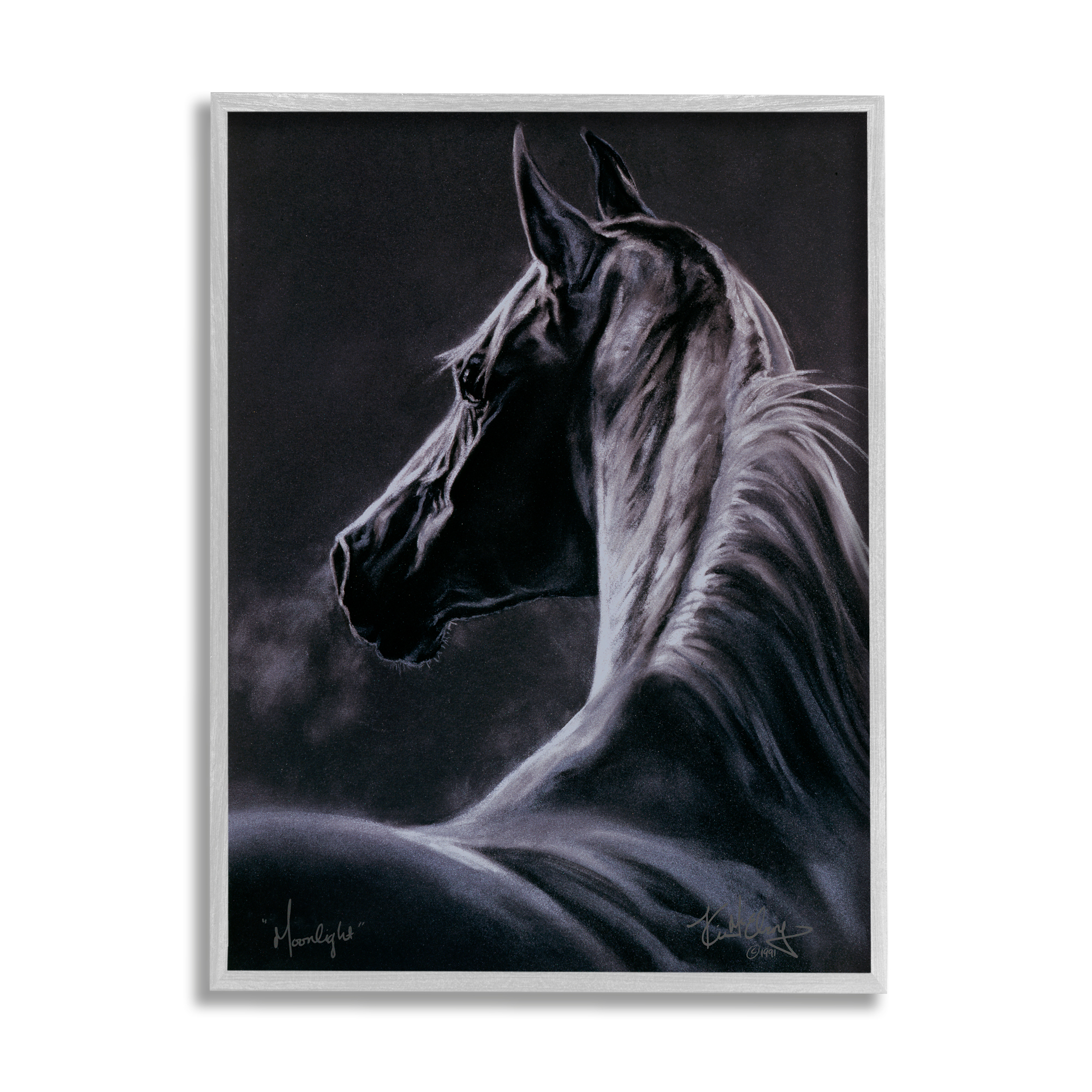 Stupell Industries Moonlit Horse Portrait Animals & Insects Painting Gray Framed Art Print Wall Art, 11 x 14