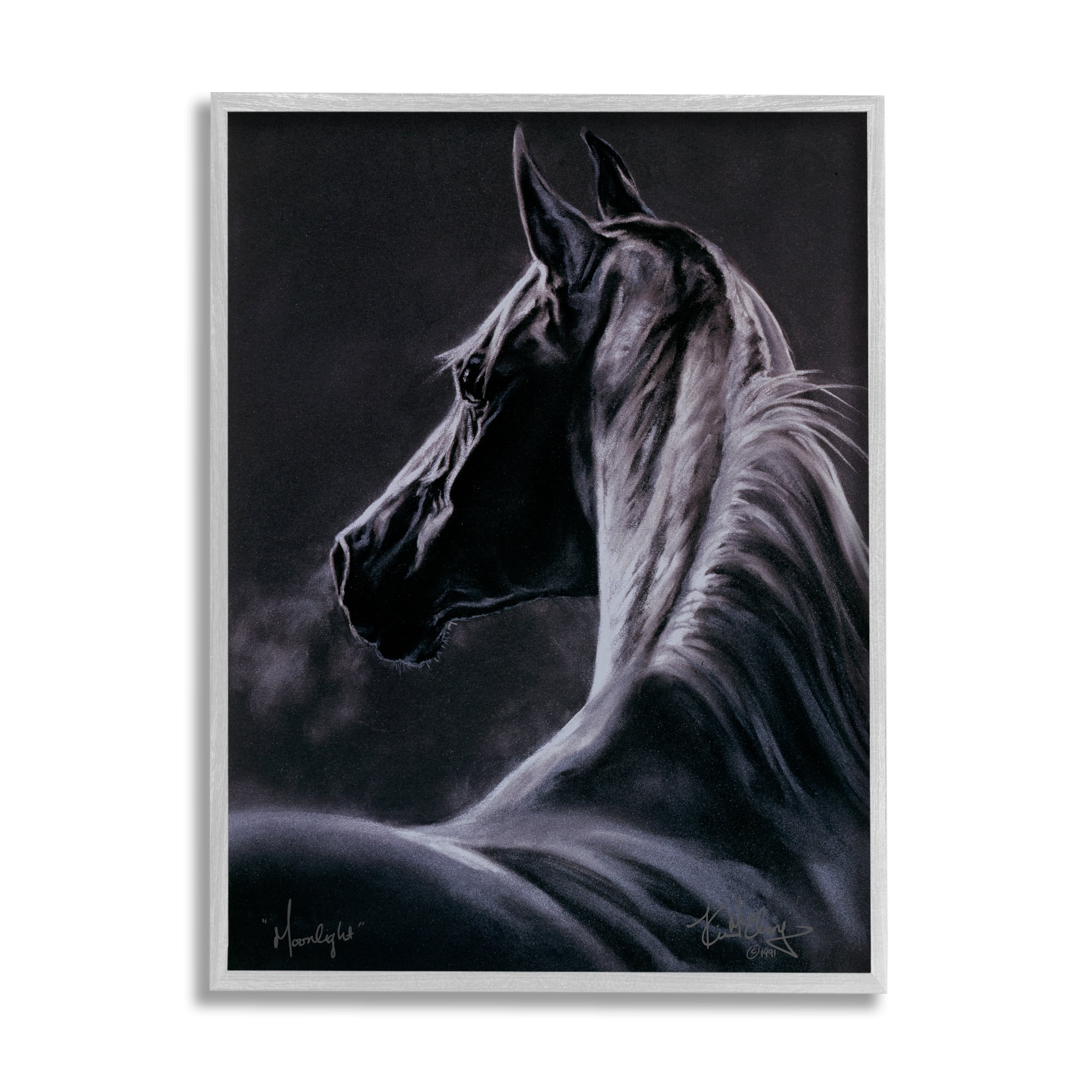 Stupell Industries Moonlit Horse Portrait Animals & Insects Painting Gray Framed Art Print Wall Art, 16 x 20