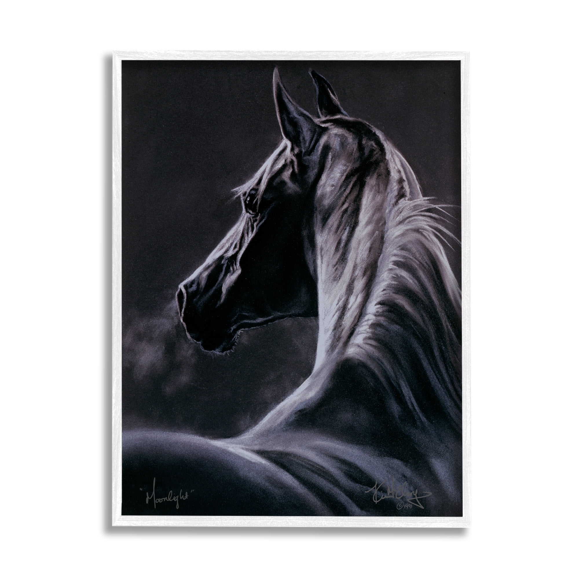 Stupell Industries Moonlit Horse Portrait Animals & Insects Painting White Framed Art Print Wall Art, 16 x 20