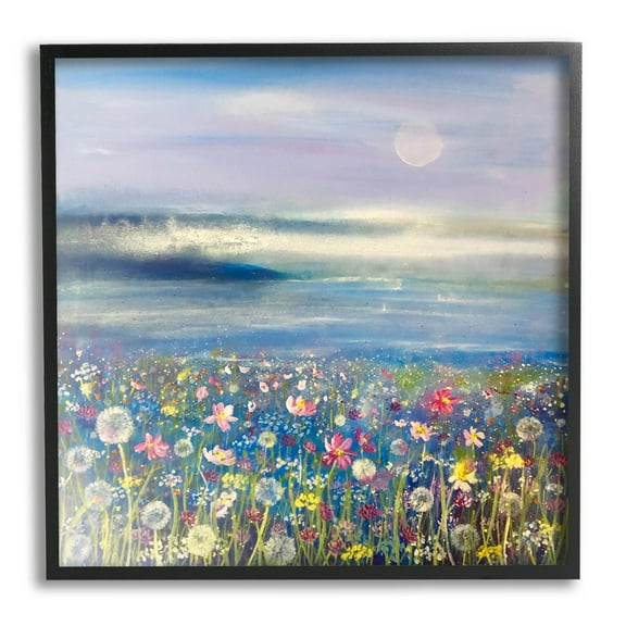 Stupell Industries Moonlit Lake Meadow Painting Black Framed Art Print Wall Art, Design by Emma Catherine Debs