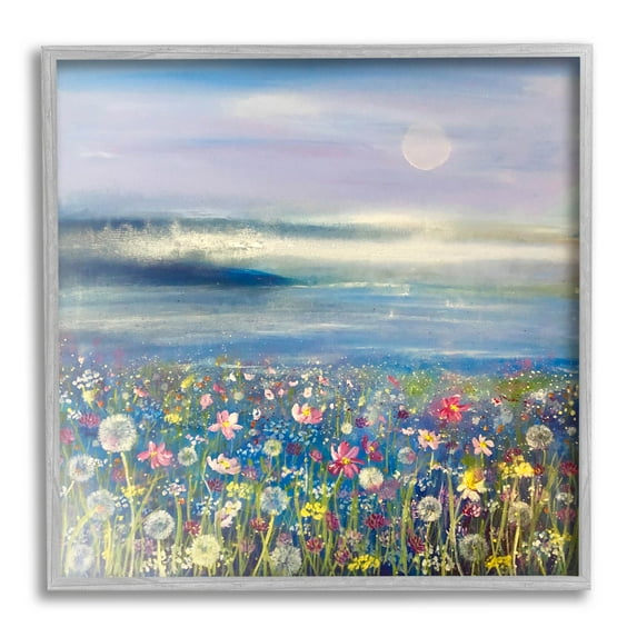 Stupell Industries Moonlit Lake Meadow Painting Gray Framed Art Print Wall Art, Design by Emma Catherine Debs