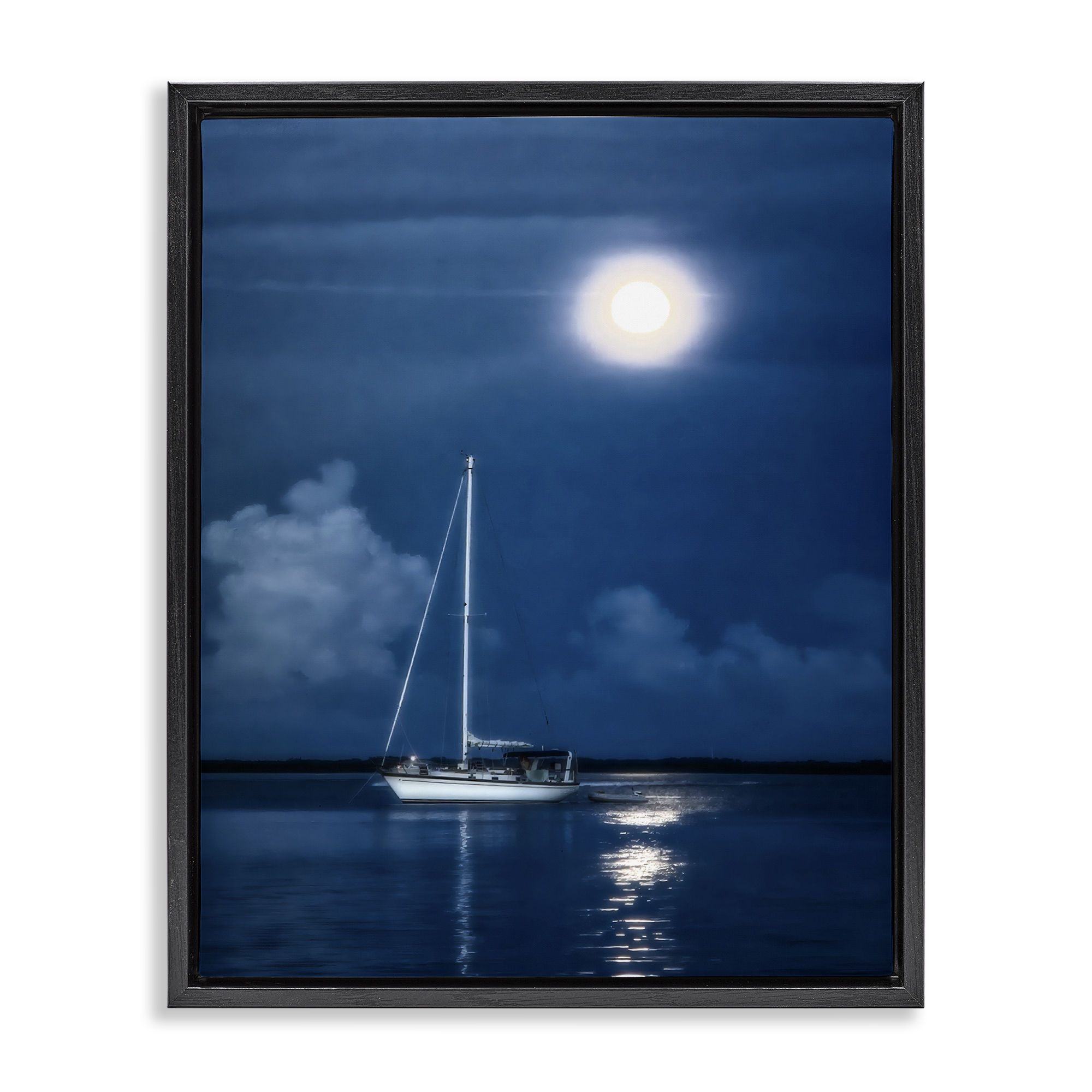 Stupell Industries Moonlit Nighttime Sailing Nautical & Beach Photography Black Floater Framed Canvas Art Print Wall Art, 25 x 31