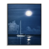 Stupell Industries Moonlit Nighttime Sailing Nautical & Beach Photography Black Framed Art Print Wall Art, 11 x 14