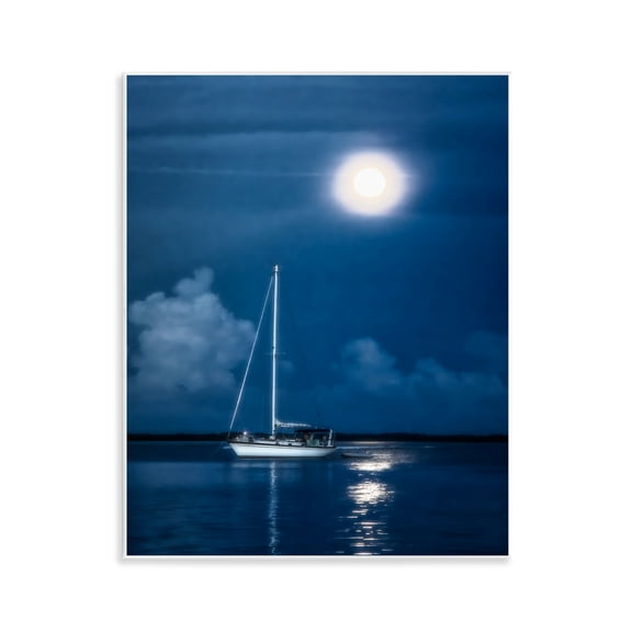 Stupell Industries Moonlit Nighttime Sailing Nautical & Beach Photography Unframed Art Print Wall Art, 11 x 14