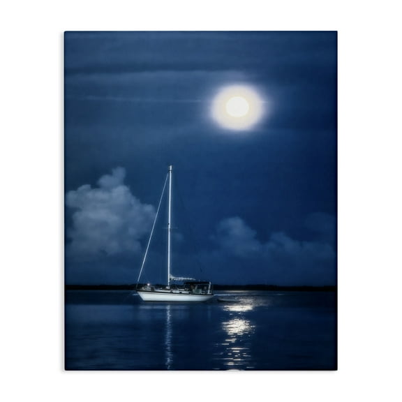 Stupell Industries Moonlit Nighttime Sailing Nautical & Beach Photography Wrapped Canvas Art Print Wall Art, 16 x 20