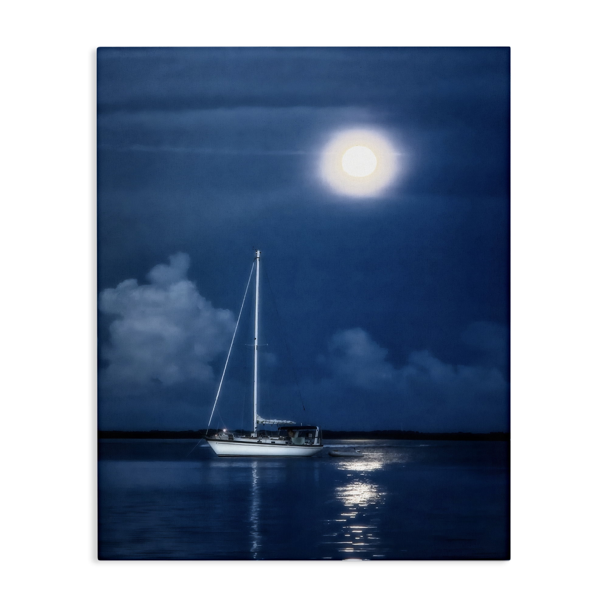 Stupell Industries Moonlit Nighttime Sailing Nautical & Beach Photography Wrapped Canvas Art Print Wall Art, 24 x 30