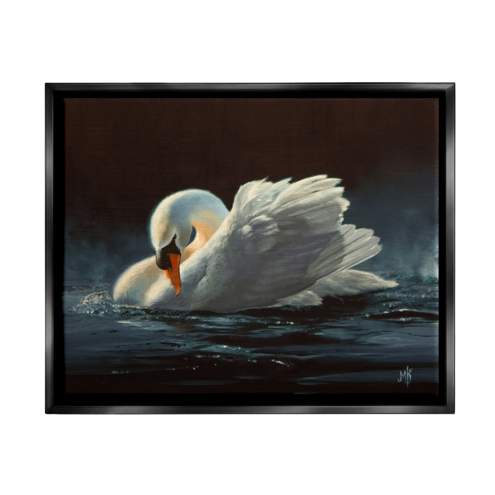 Stupell Industries Moonlit Swan Painting Animals & Insects Painting Black Floater Framed Art Print Wall Art, 31 x 25