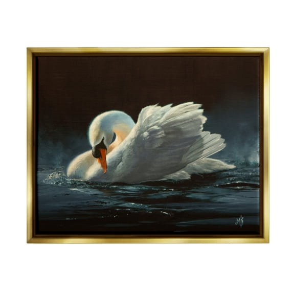 Stupell Industries Moonlit Swan Painting Animals & Insects Painting Gold Floater Framed Art Print Wall Art, 31 x 25