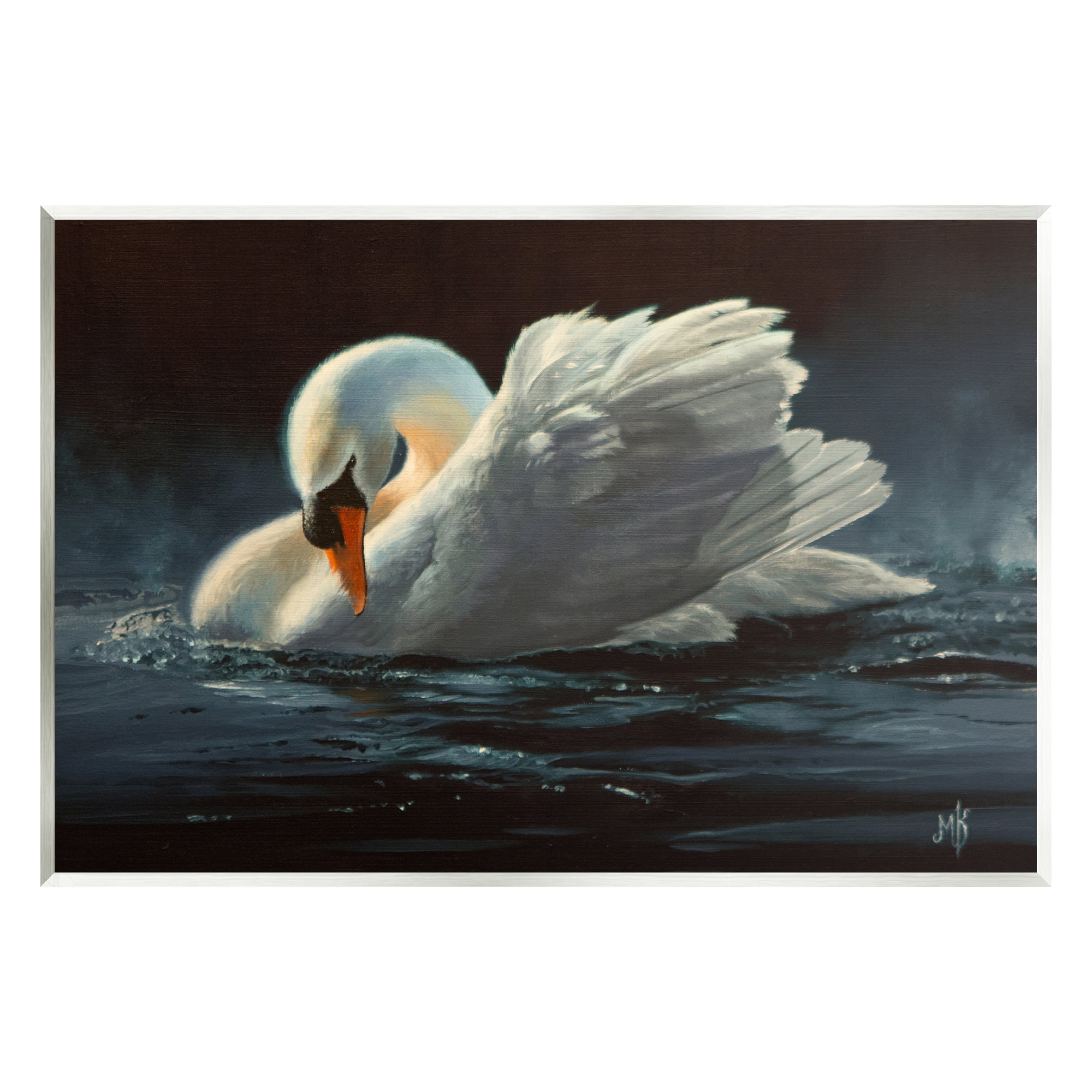 Stupell Industries Moonlit Swan Painting Animals & Insects Painting Unframed Art Print Wall Art, 19 x 13