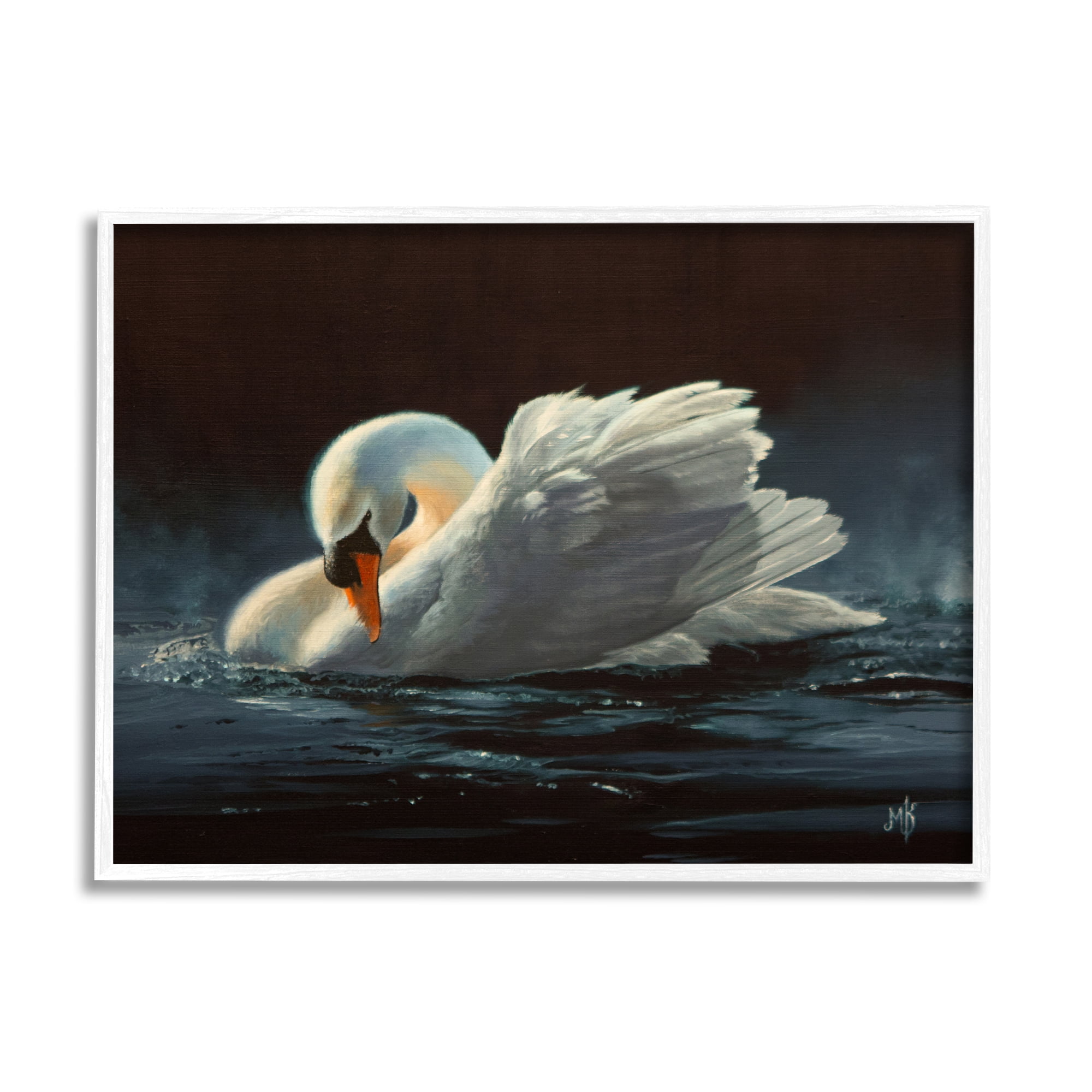 Stupell Industries Moonlit Swan Painting Animals & Insects Painting White Framed Art Print Wall Art, 30 x 24