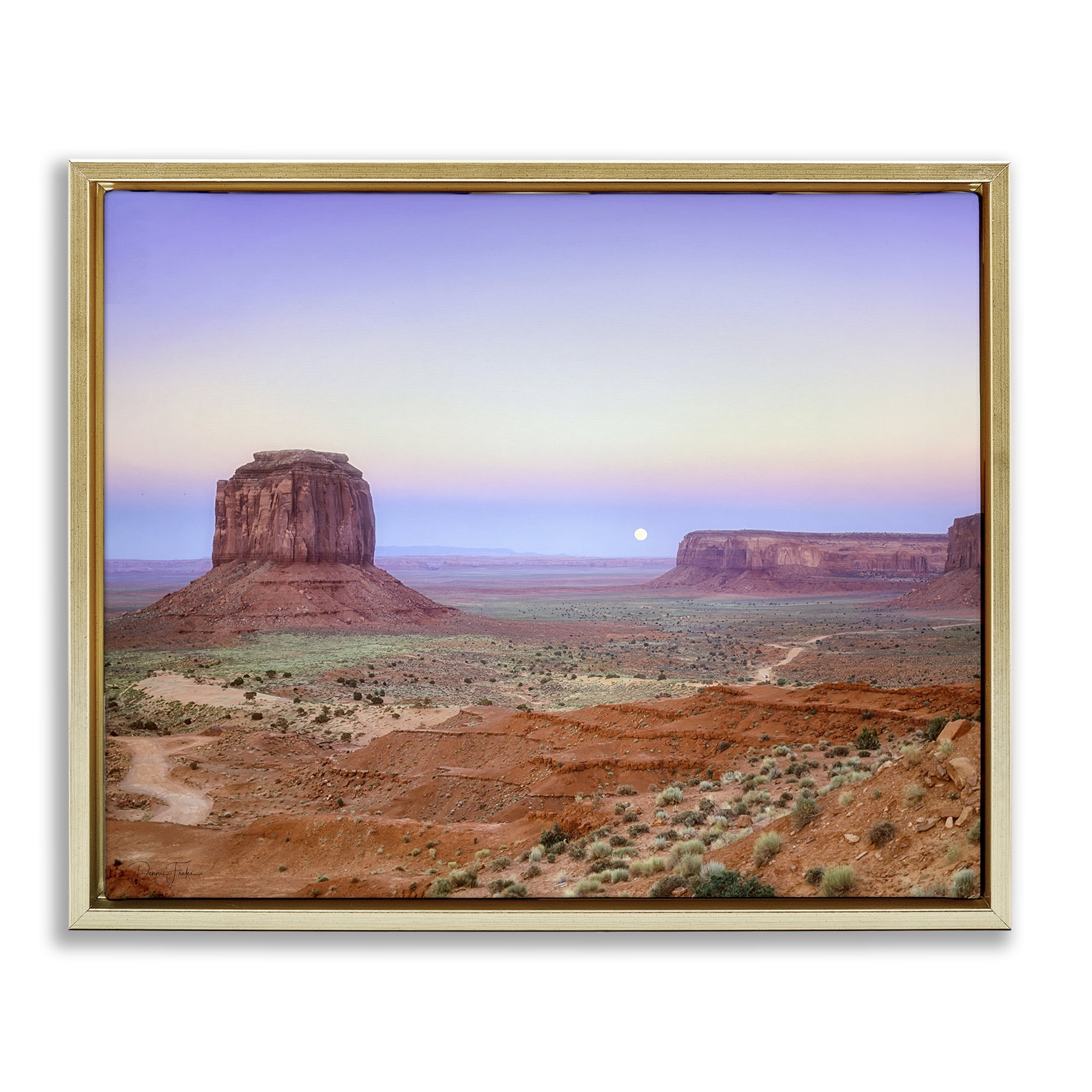 Stupell Industries Moonrise Over Monument Valley Gold Framed Floater Canvas Wall Art, design by Dennis Frates