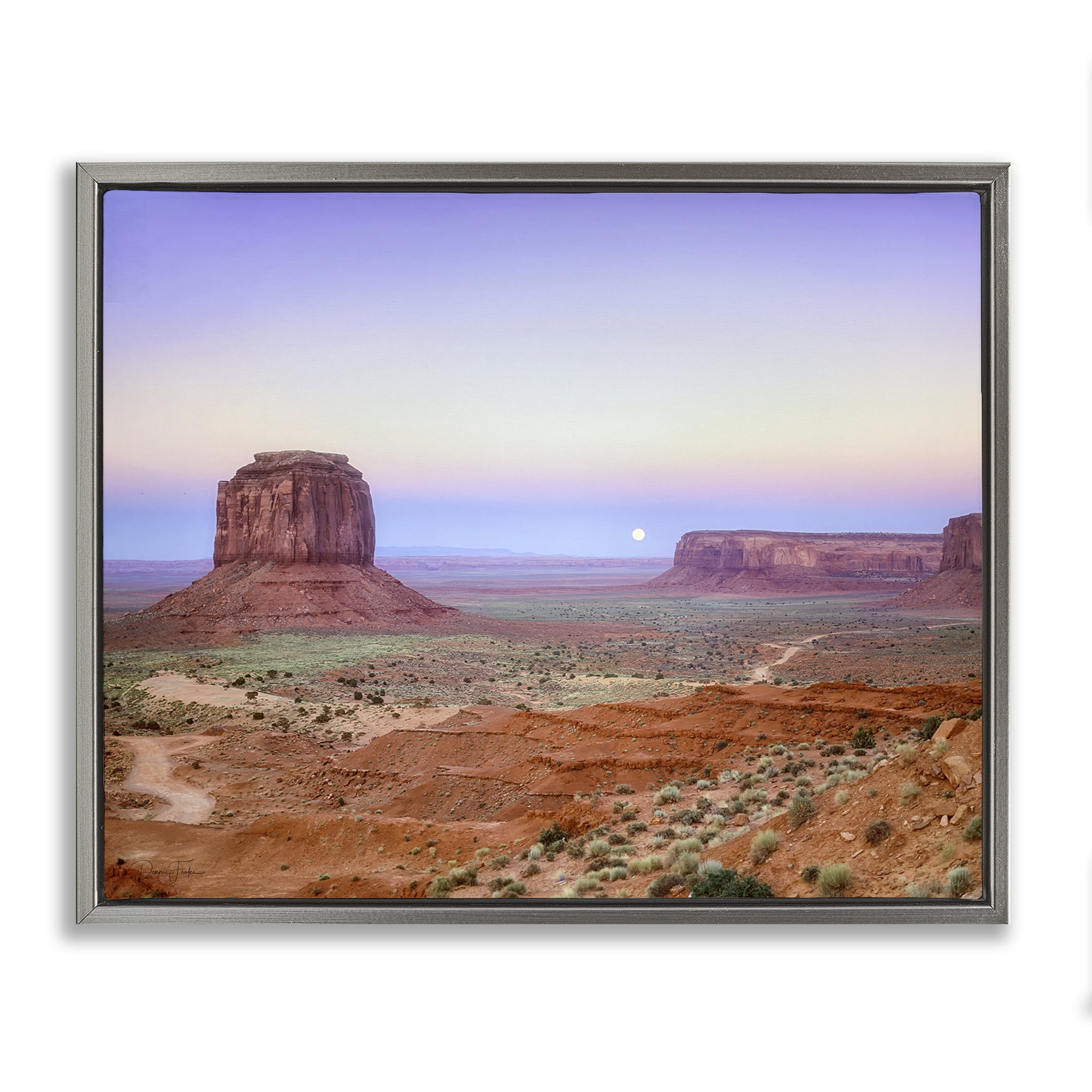 Stupell Industries Moonrise Over Monument Valley Gray Framed Floater Canvas Wall Art, design by Dennis Frates