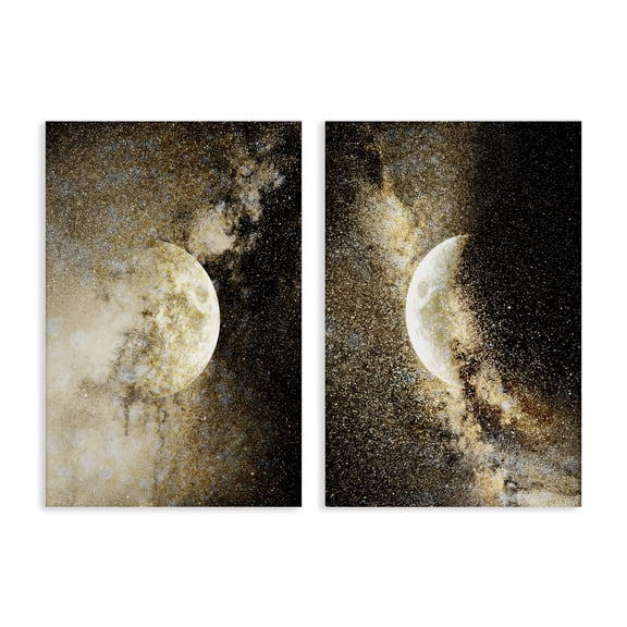 Stupell Industries Moons with Starry Nebulas Outer Space Painting Wrapped Canvas Canvas Art Print Wall Art, 16 x 24, Set of 2