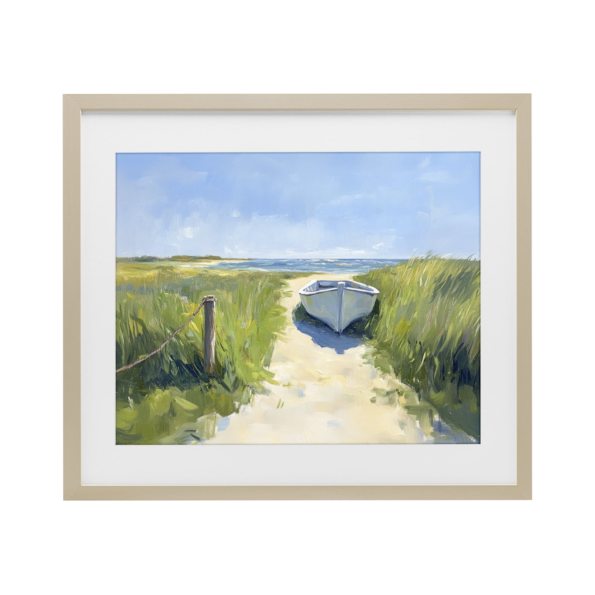 Stupell Industries Moored Boat on Path Birch Framed Print Under Glass, design by Sisi and Seb