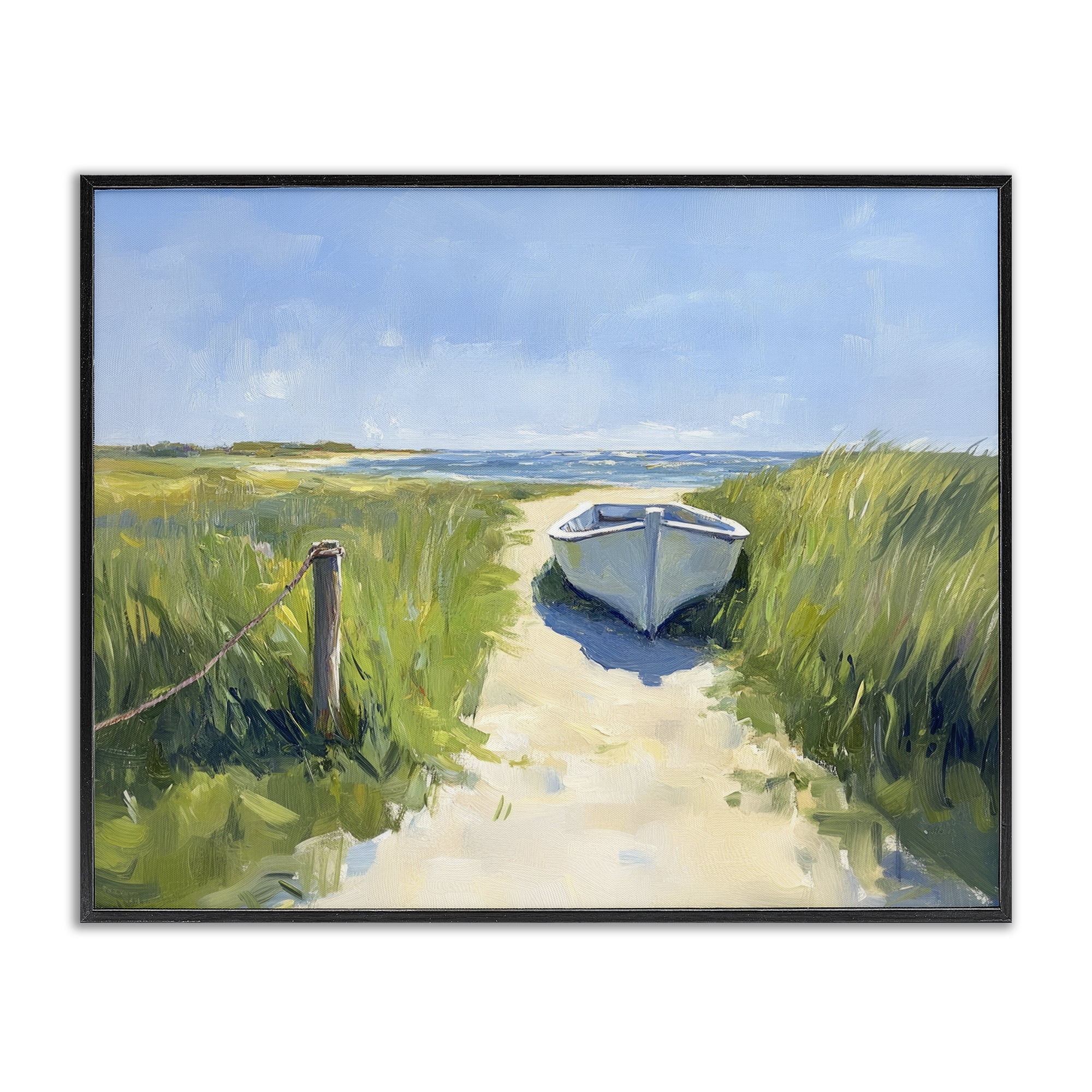 Stupell Industries Moored Boat on Path Black Framed Giclee Art, design by Sisi and Seb