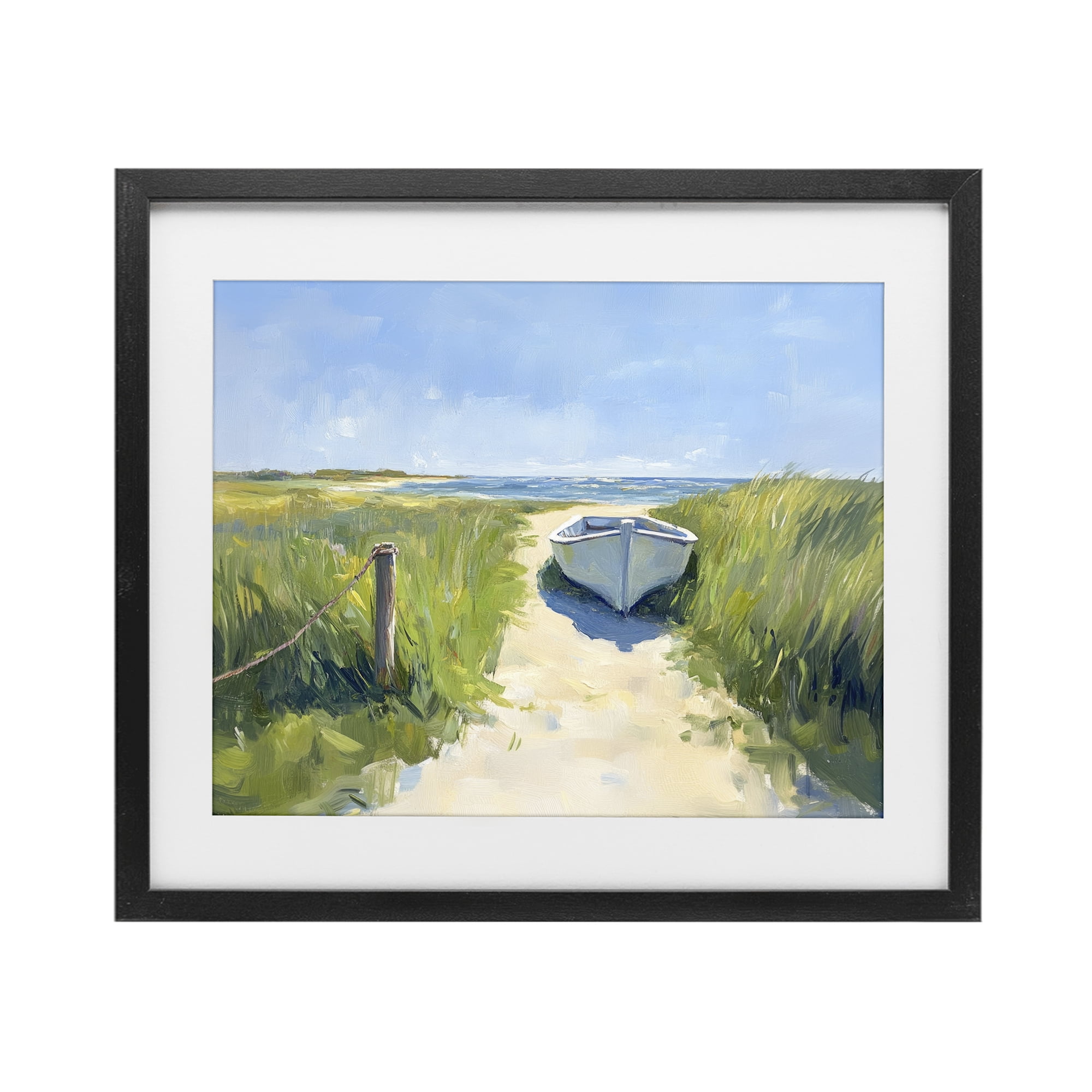 Stupell Industries Moored Boat on Path Black Framed Print Under Glass, design by Sisi and Seb