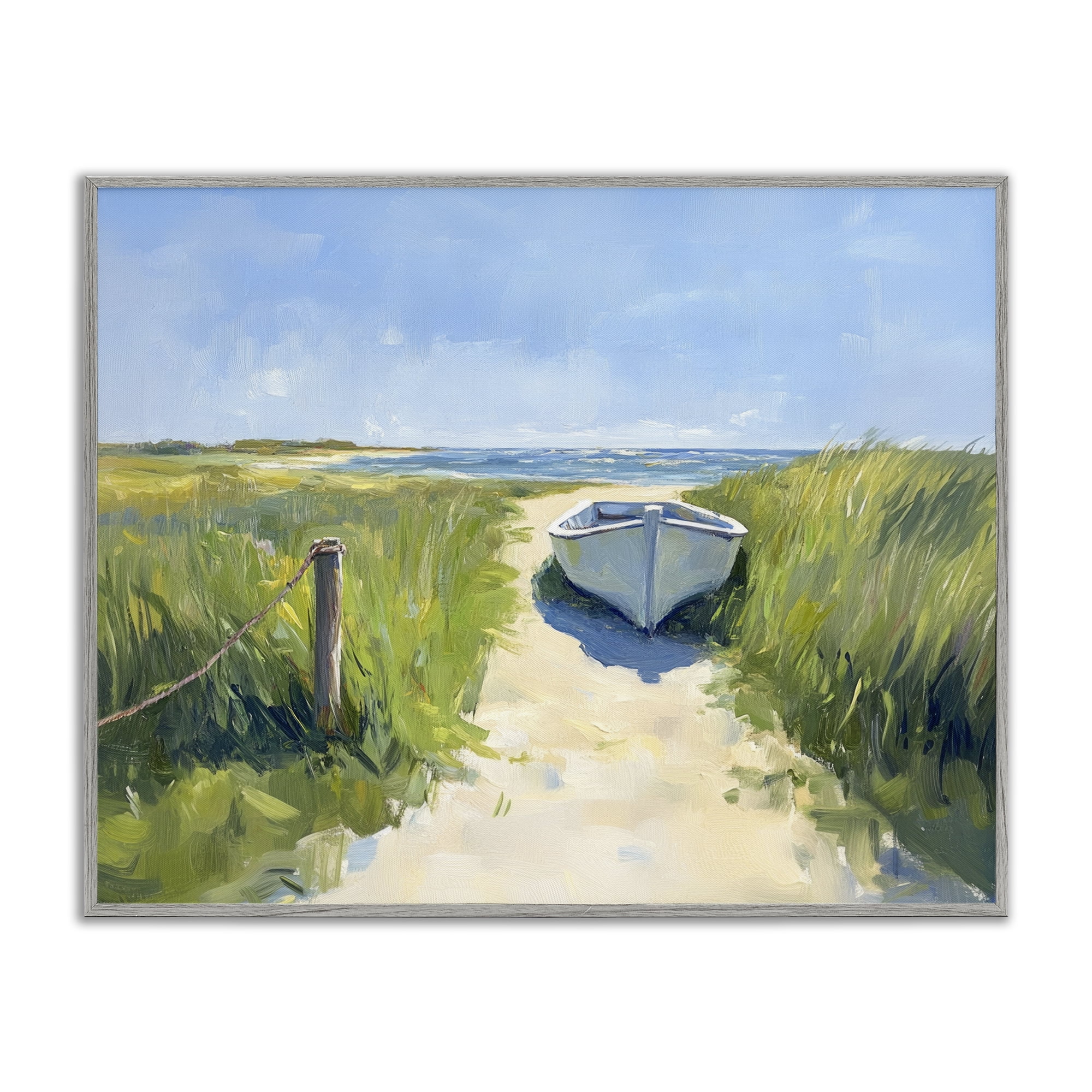 Stupell Industries Moored Boat on Path Gray Framed Giclee Art, design by Sisi and Seb