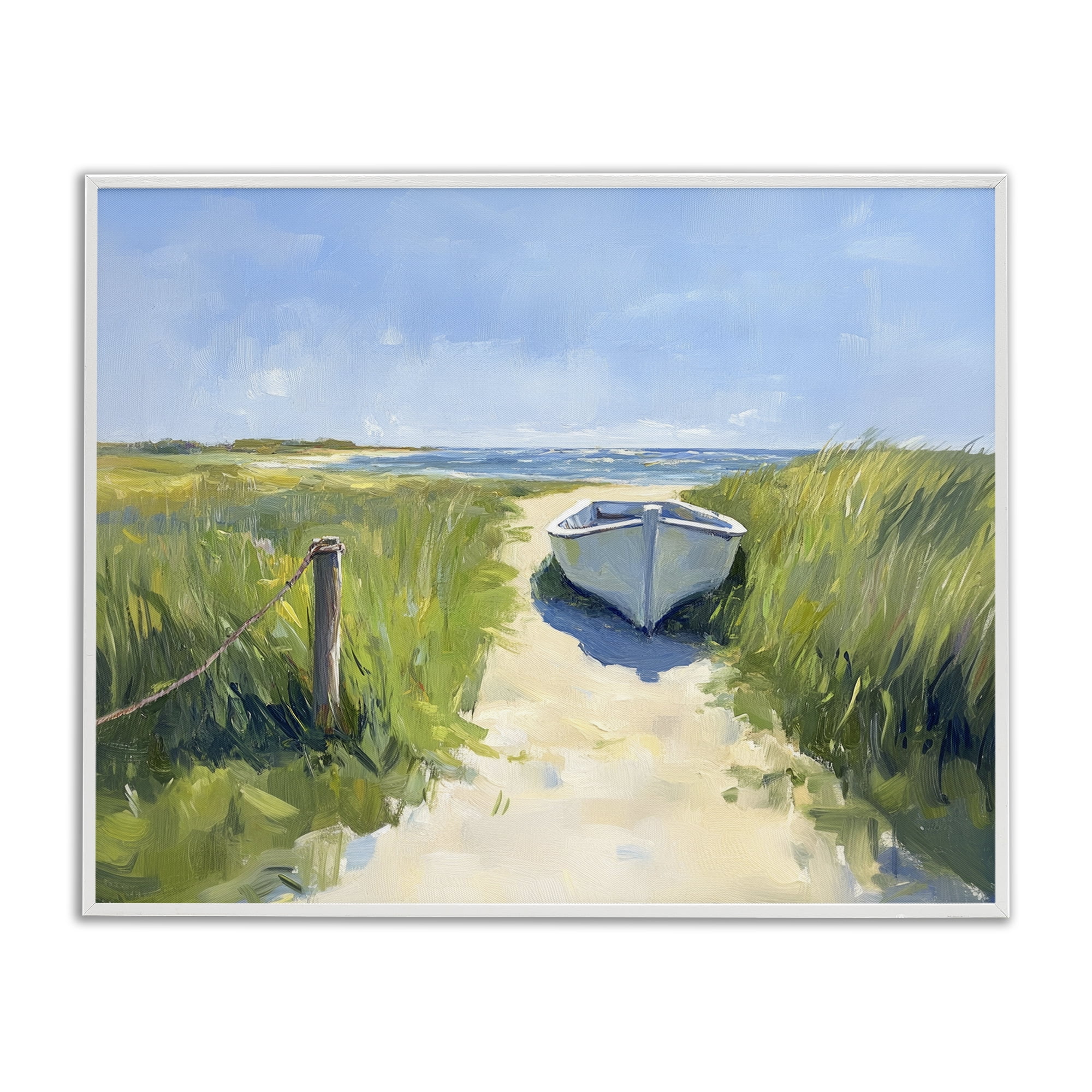 Stupell Industries Moored Boat on Path White Framed Giclee Art, design by Sisi and Seb