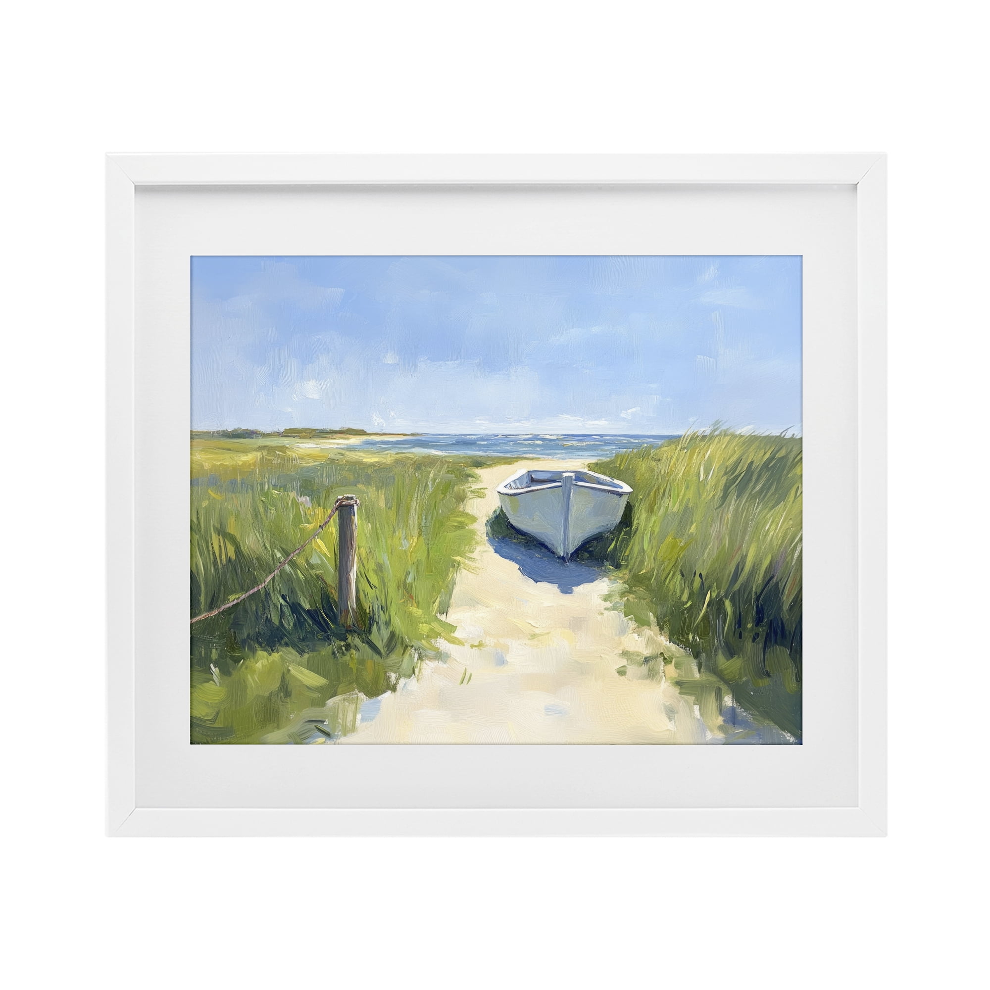 Stupell Industries Moored Boat on Path White Framed Print Under Glass, design by Sisi and Seb