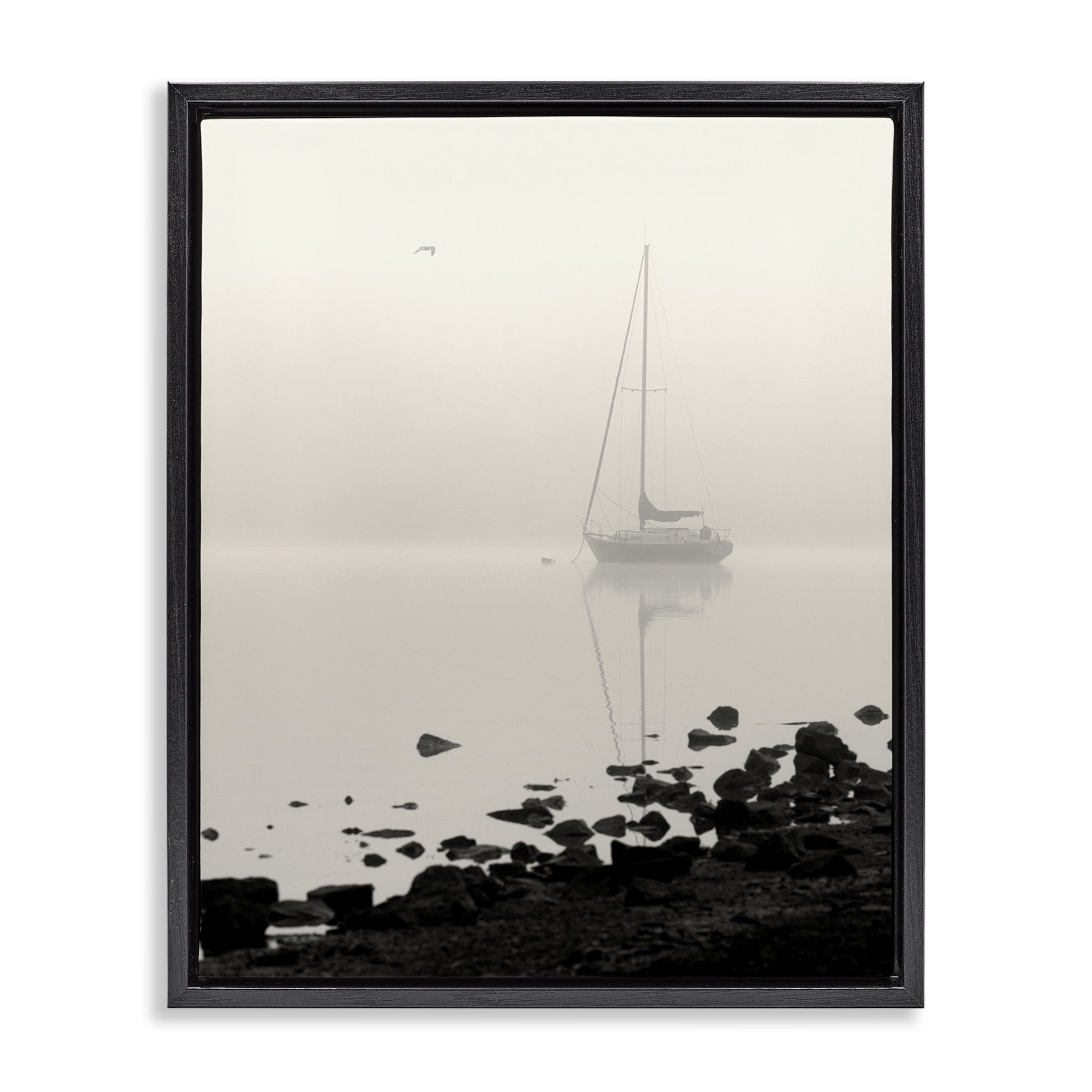 Stupell Industries Moored In Fog Black Framed Floater Canvas Wall Art, design by Nicholas Bell