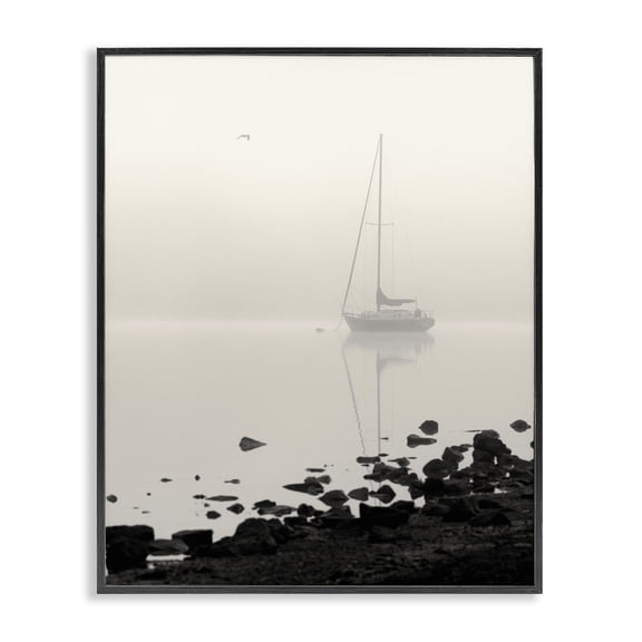 Stupell Industries Moored In Fog Black Framed Giclee Art, design by Nicholas Bell