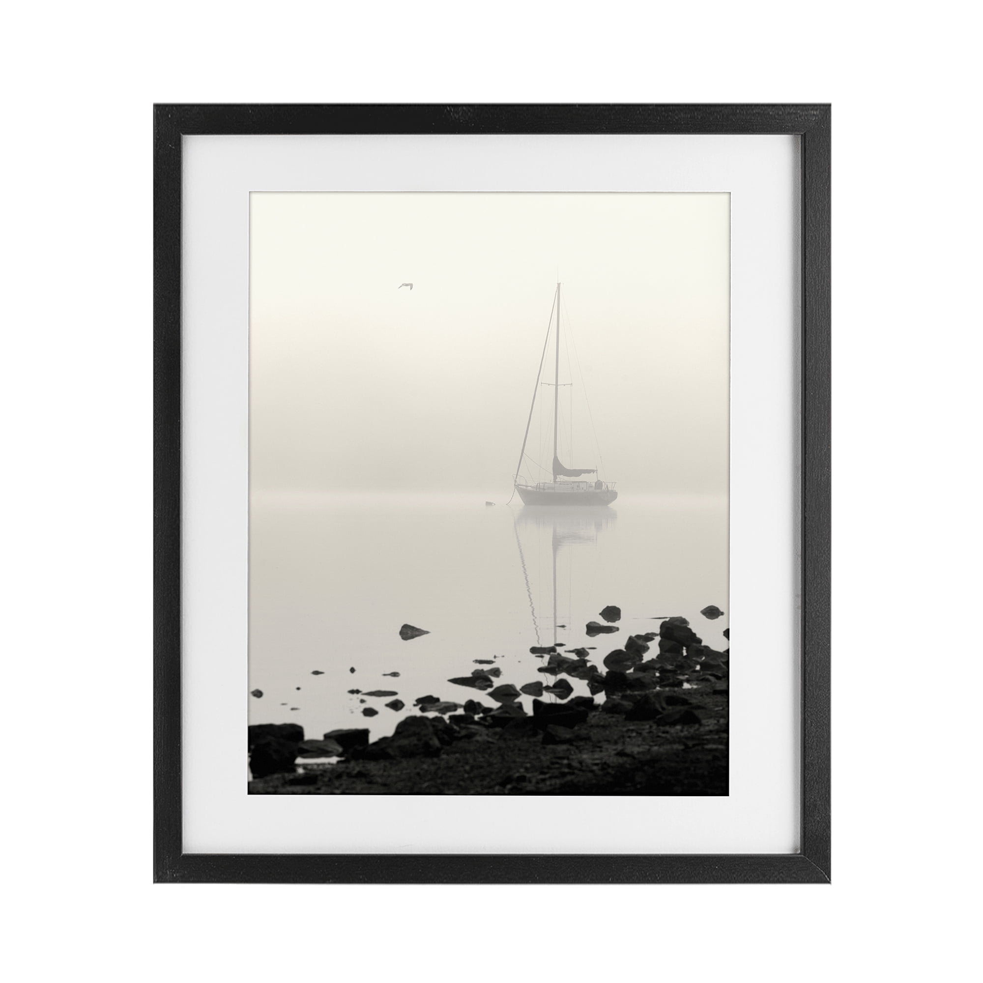 Stupell Industries Moored In Fog Black Framed Print Under Glass, design by Nicholas Bell