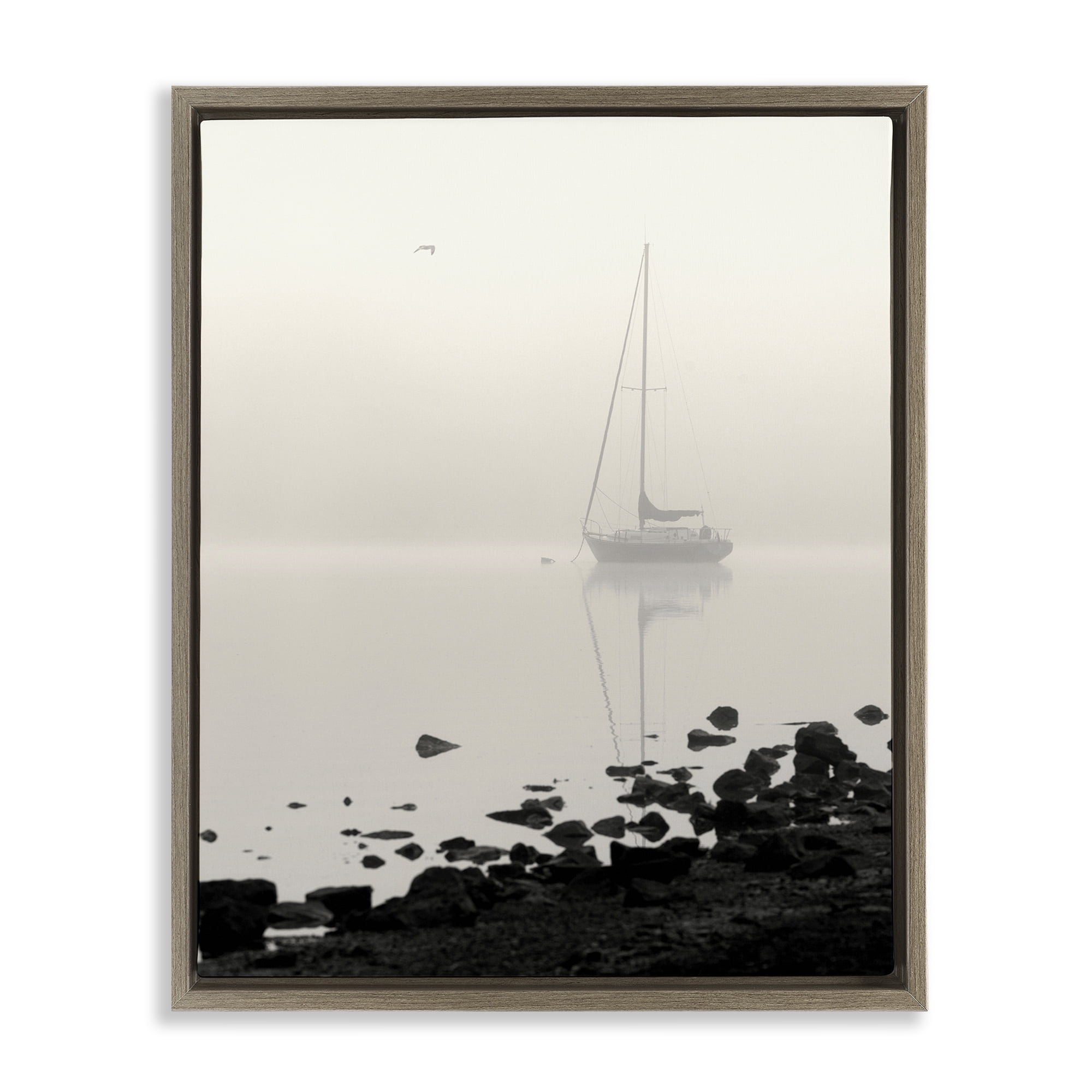 Stupell Industries Moored In Fog Brown Framed Floater Canvas Wall Art, design by Nicholas Bell