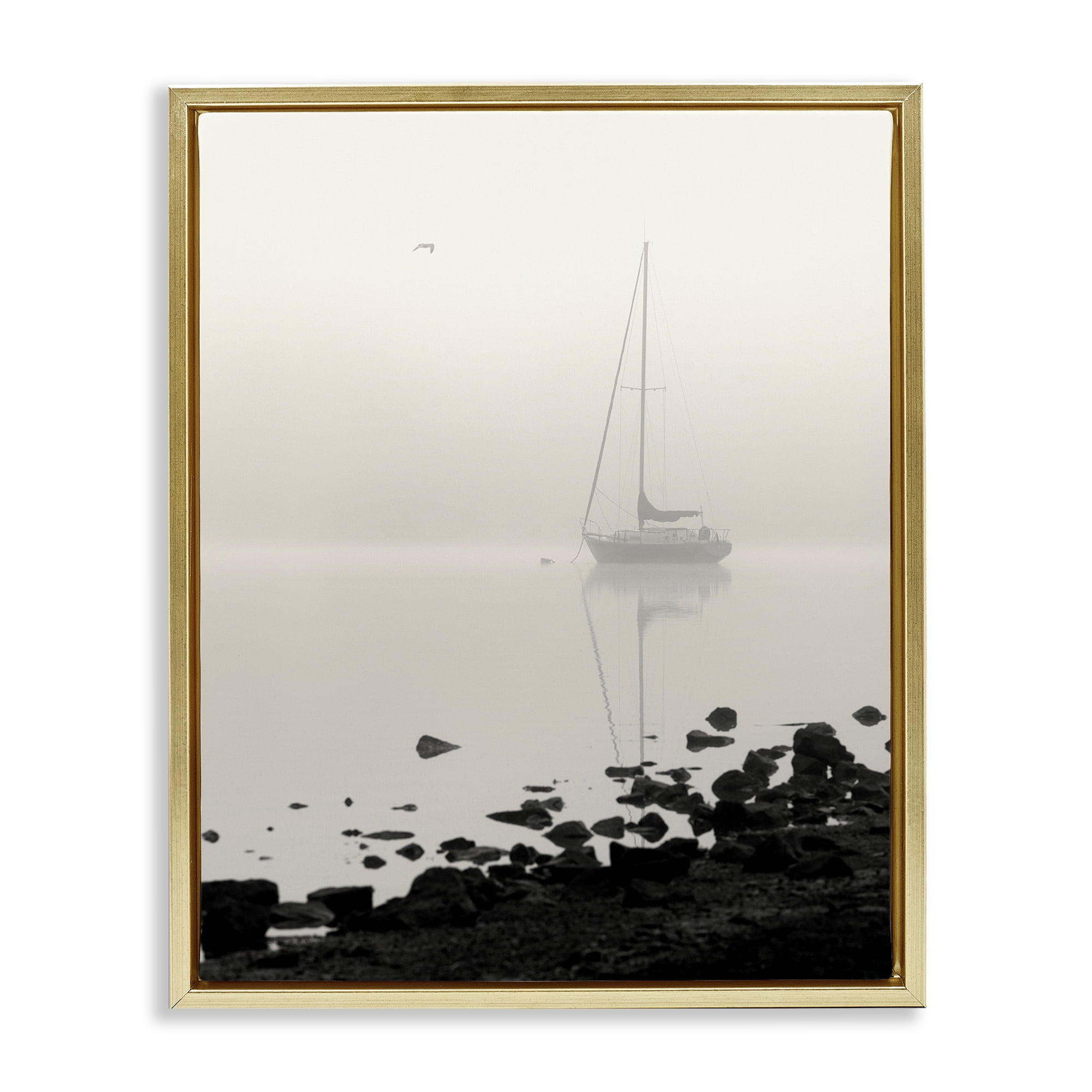Stupell Industries Moored In Fog Gold Framed Floater Canvas Wall Art, design by Nicholas Bell