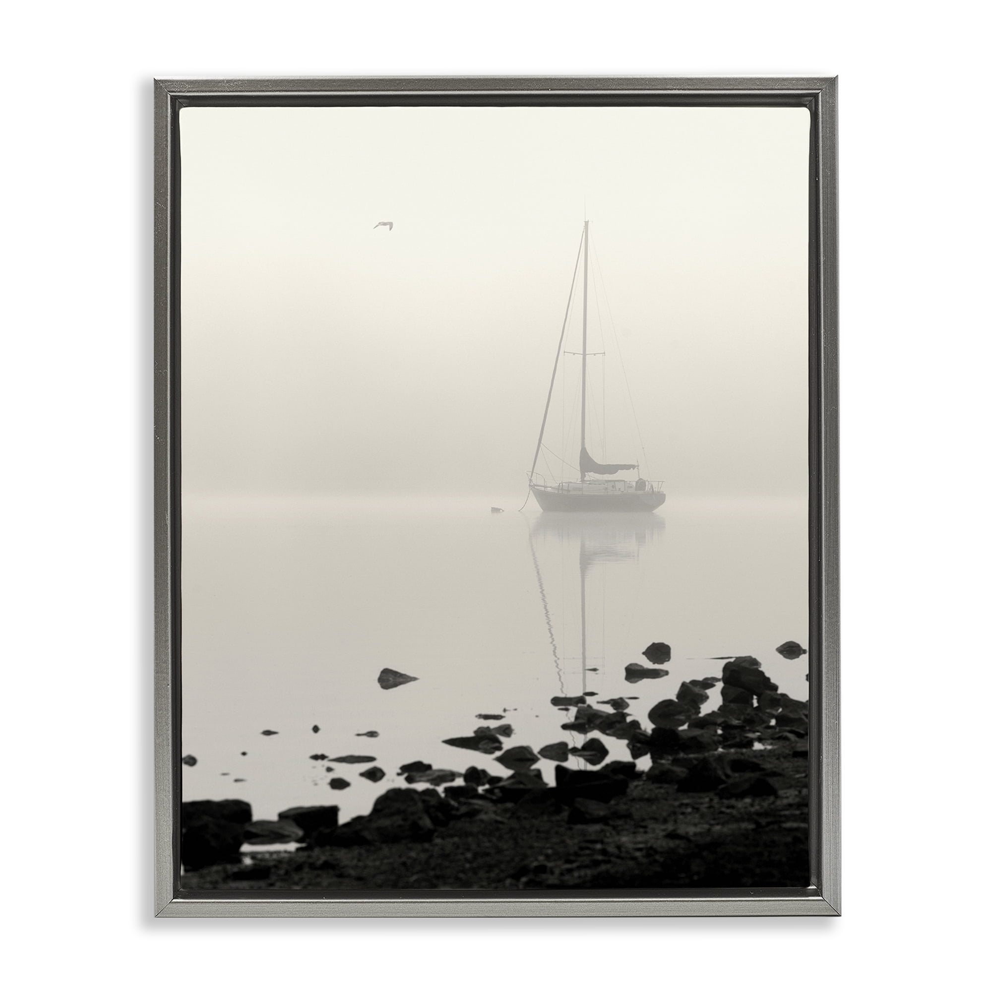 Stupell Industries Moored In Fog Gray Framed Floater Canvas Wall Art, design by Nicholas Bell