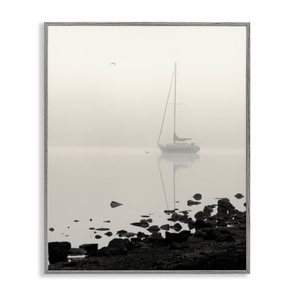 Stupell Industries Moored In Fog Gray Framed Giclee Art, design by Nicholas Bell