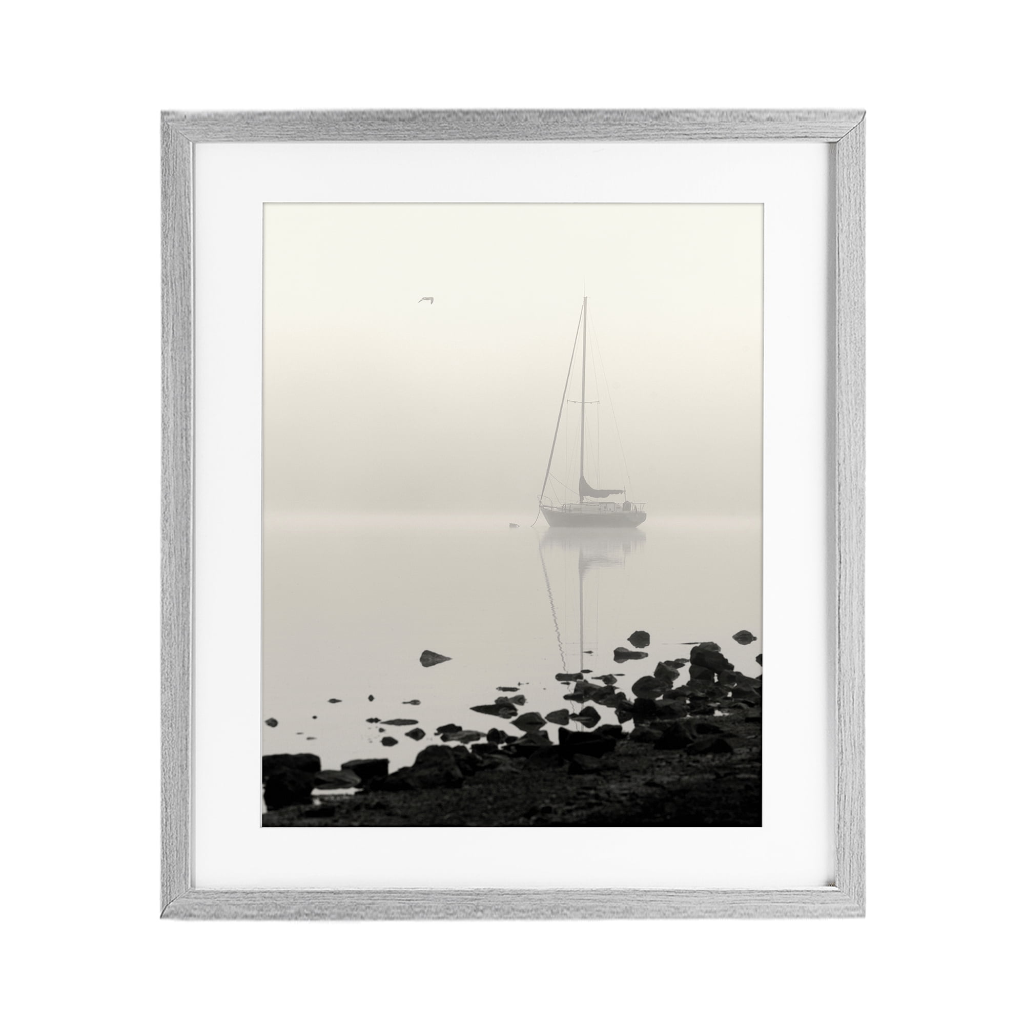 Stupell Industries Moored In Fog Gray Framed Print Under Glass, design by Nicholas Bell