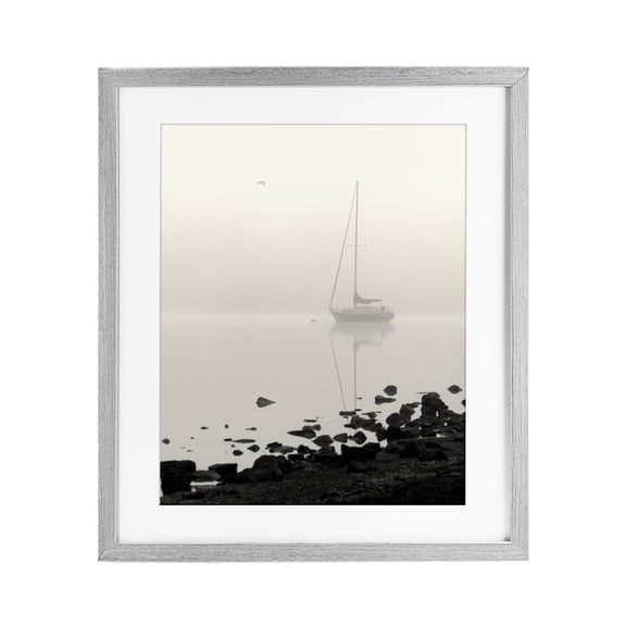 Stupell Industries Moored In Fog Gray Framed Print Under Glass, design by Nicholas Bell