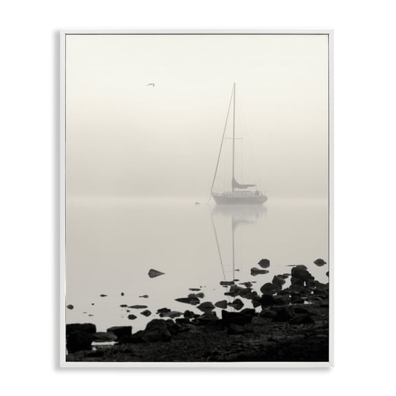 Stupell Industries Moored In Fog White Framed Giclee Art, design by Nicholas Bell