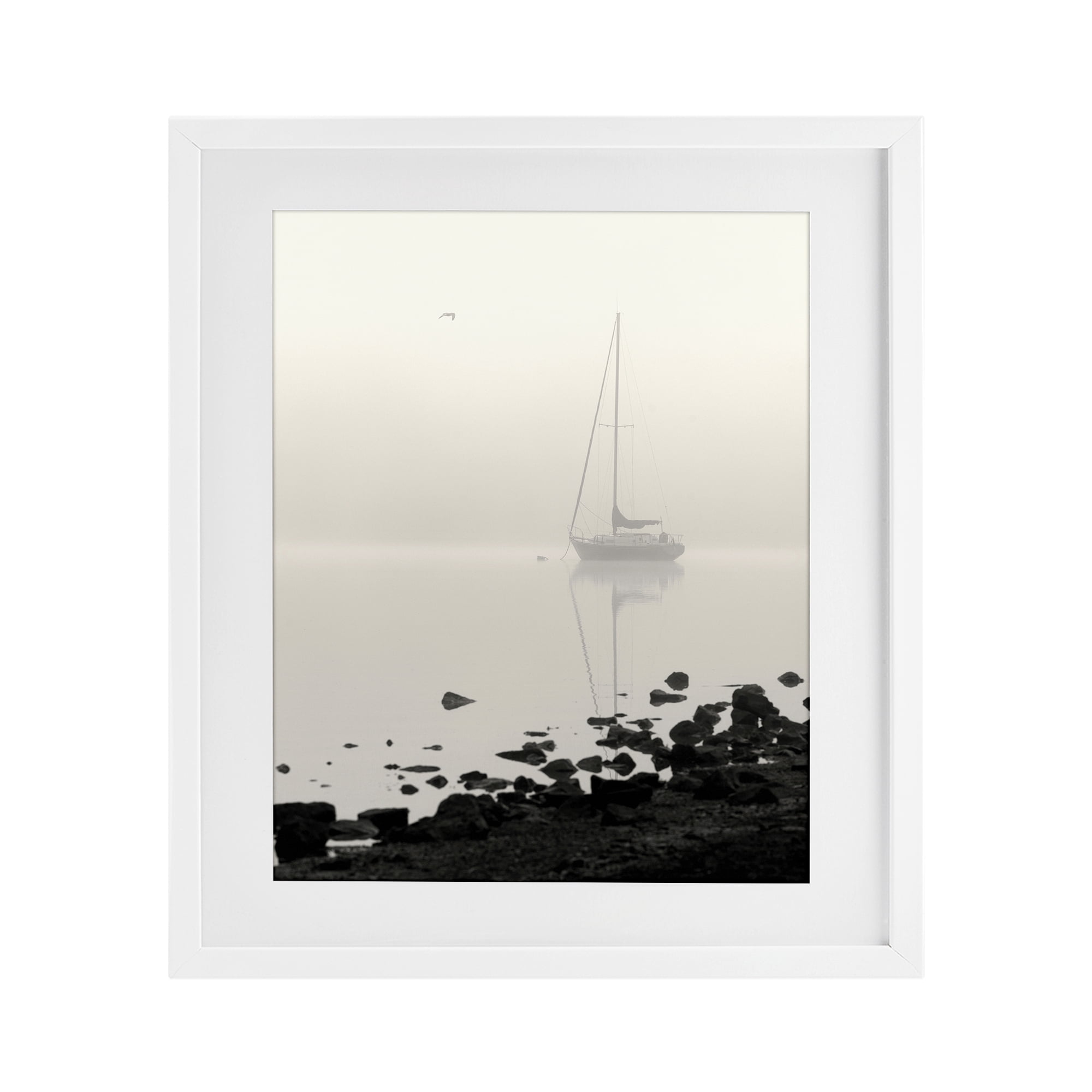 Stupell Industries Moored In Fog White Framed Print Under Glass, design by Nicholas Bell